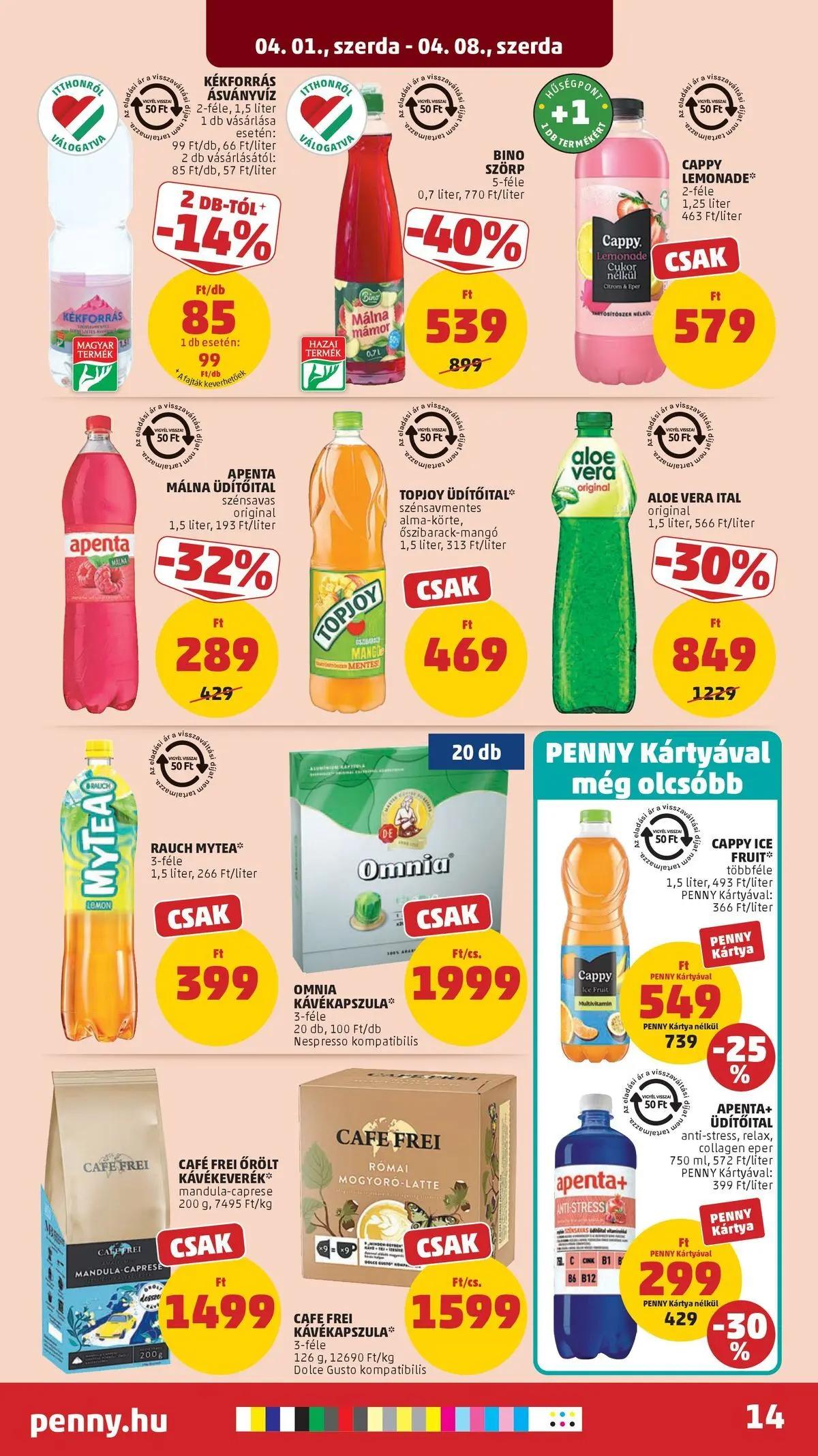 PENNY - Penny újság érvényessége 2026.04.08-ig: 2026.03.31.-tól lapozható | Oldal: 14 | Termékek: Szörp, Mandula, Aloe vera, Multivitamin