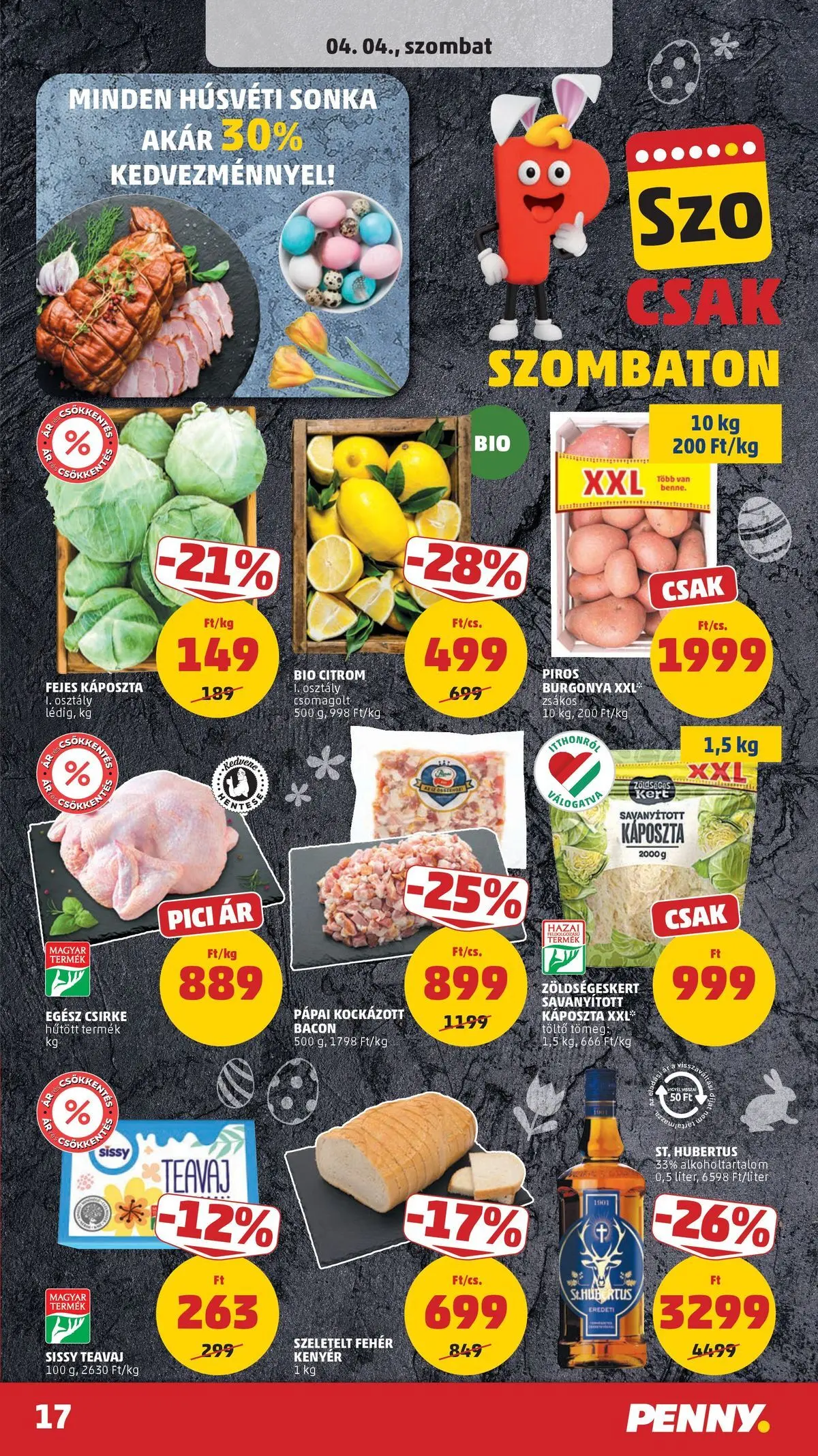 PENNY - Penny újság érvényessége 2026.04.08-ig: 2026.03.31.-tól lapozható | Oldal: 17 | Termékek: Káposzta, Kockázott bacon, Töltő, Teavaj
