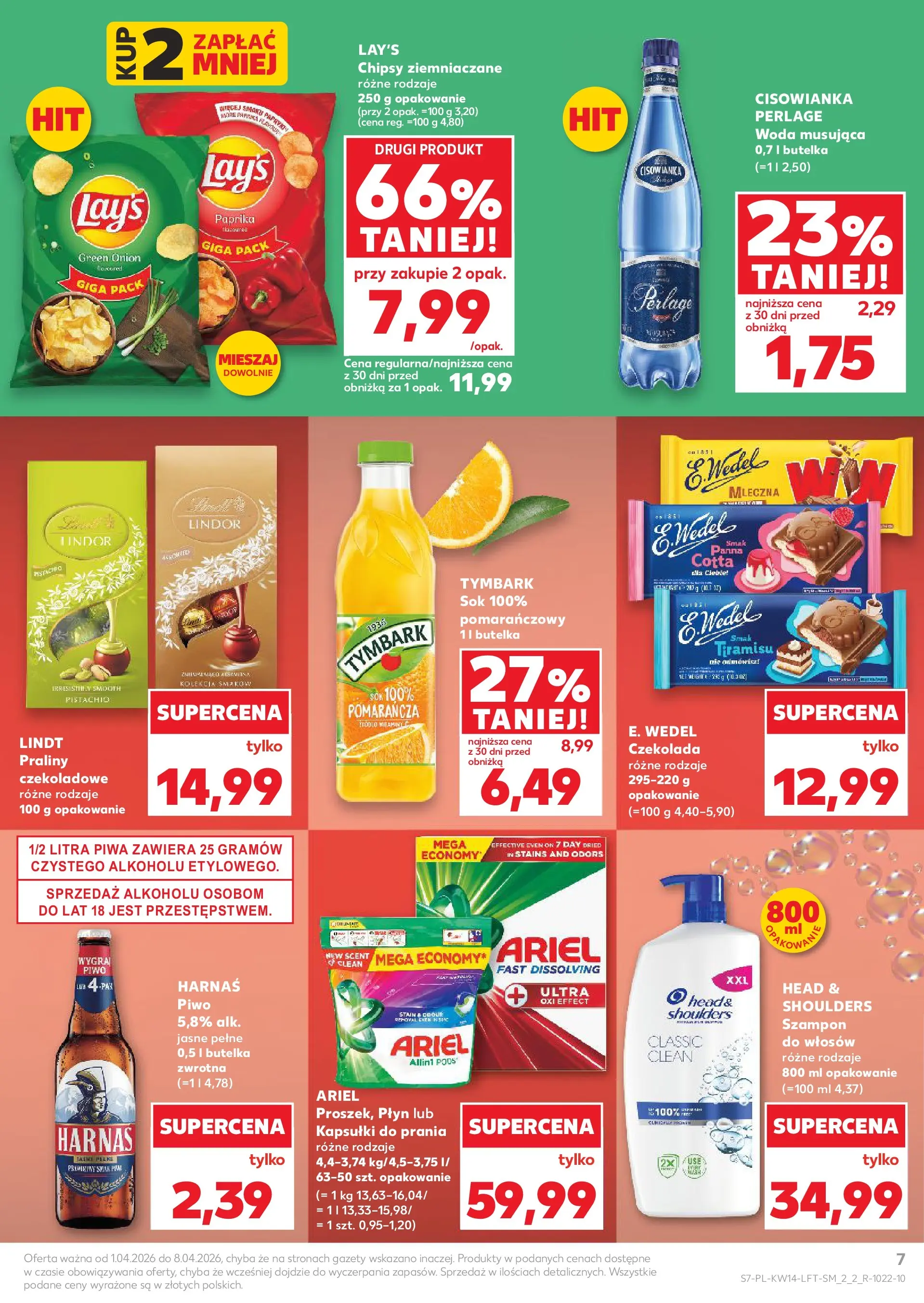 Kaufland gazetka od 01.04.2026 - od jutra PDF | Strona: 7 | Produkty: Praliny, Ariel, Kapsułki do prania, Czekolada
