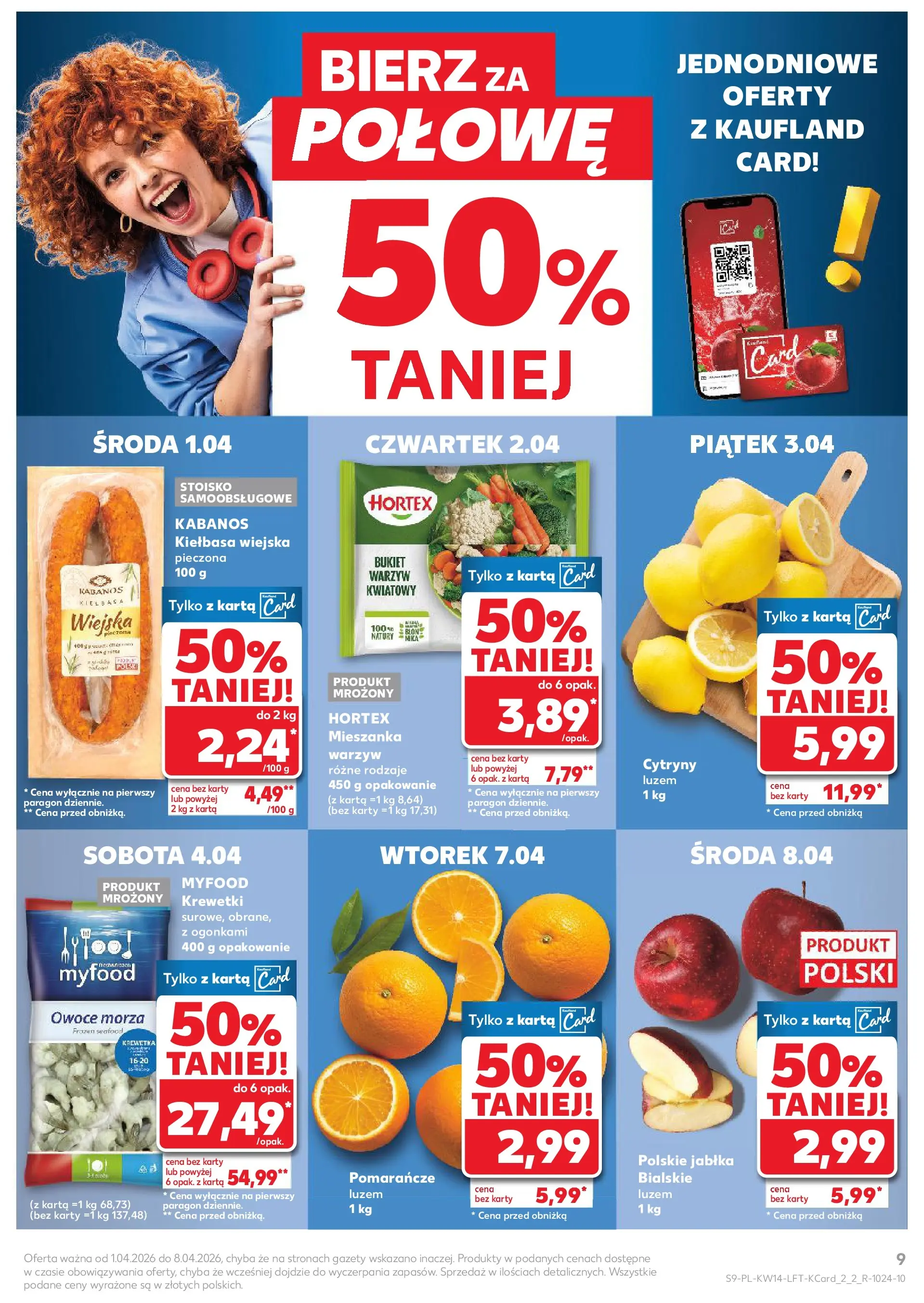 Kaufland gazetka od 01.04.2026 - od jutra PDF | Strona: 9 | Produkty: Karta, Krewetki, Jabłka, Owoce