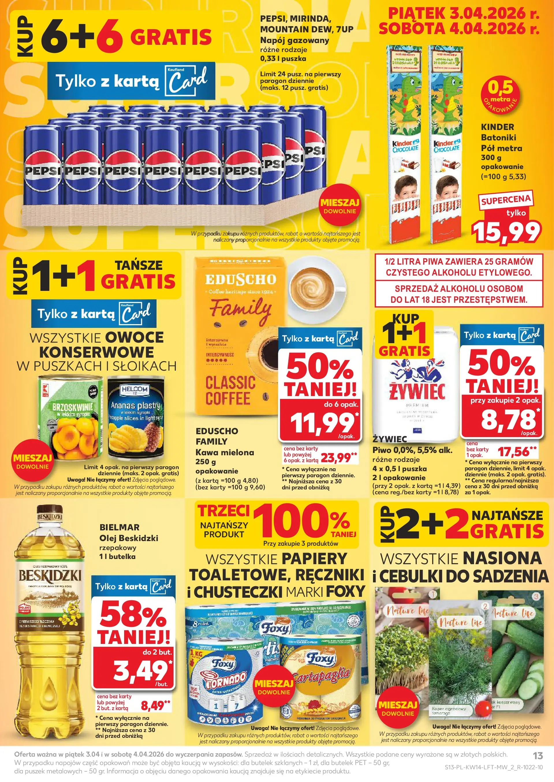 Kaufland gazetka od 01.04.2026 - od jutra PDF | Strona: 13 | Produkty: Karta, Nasiona, Kawa, Piwo