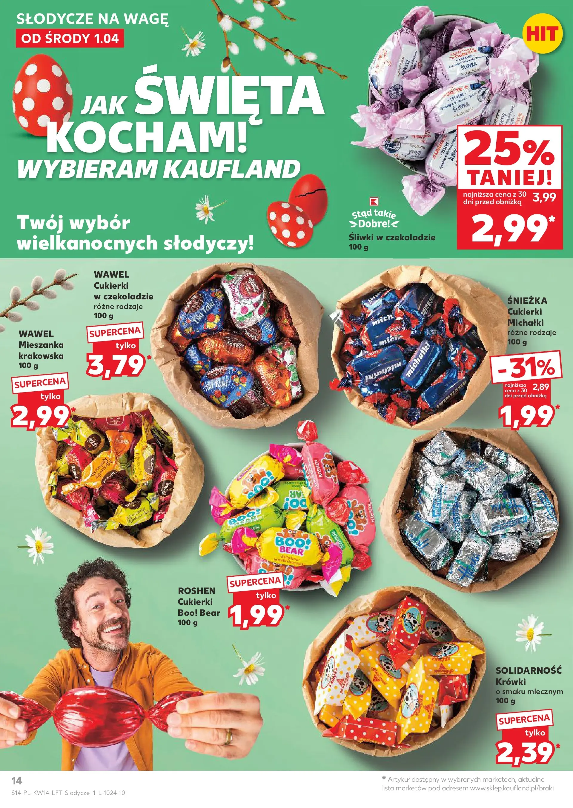 Kaufland gazetka od 01.04.2026 - od jutra PDF | Strona: 14 | Produkty: Słodycze, Śliwki w czekoladzie, Śliwki, Cukierki