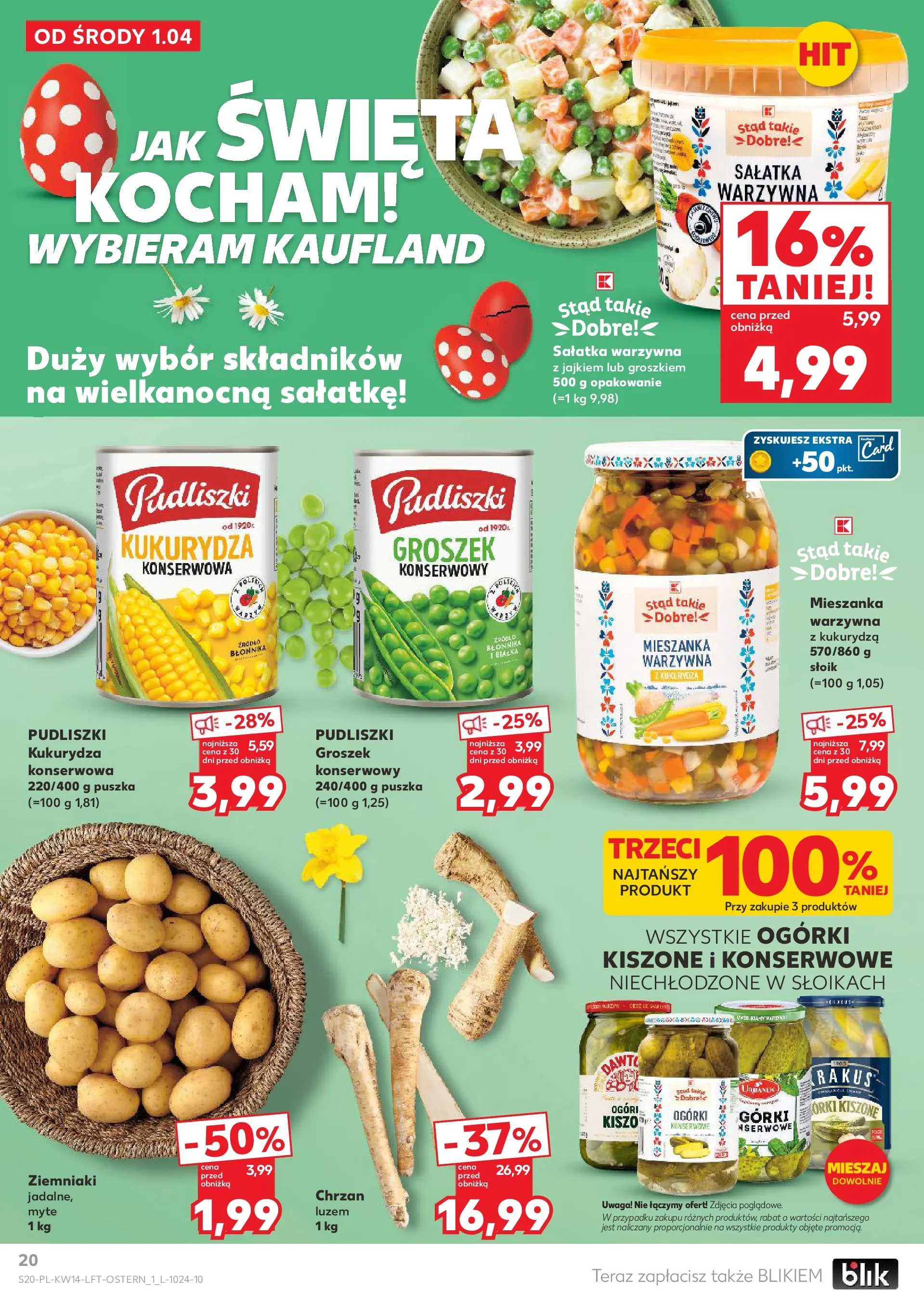 Kaufland gazetka od 01.04.2026 - od jutra PDF | Strona: 20 | Produkty: Groszek, Chrzan, Ogórki, Sałatka