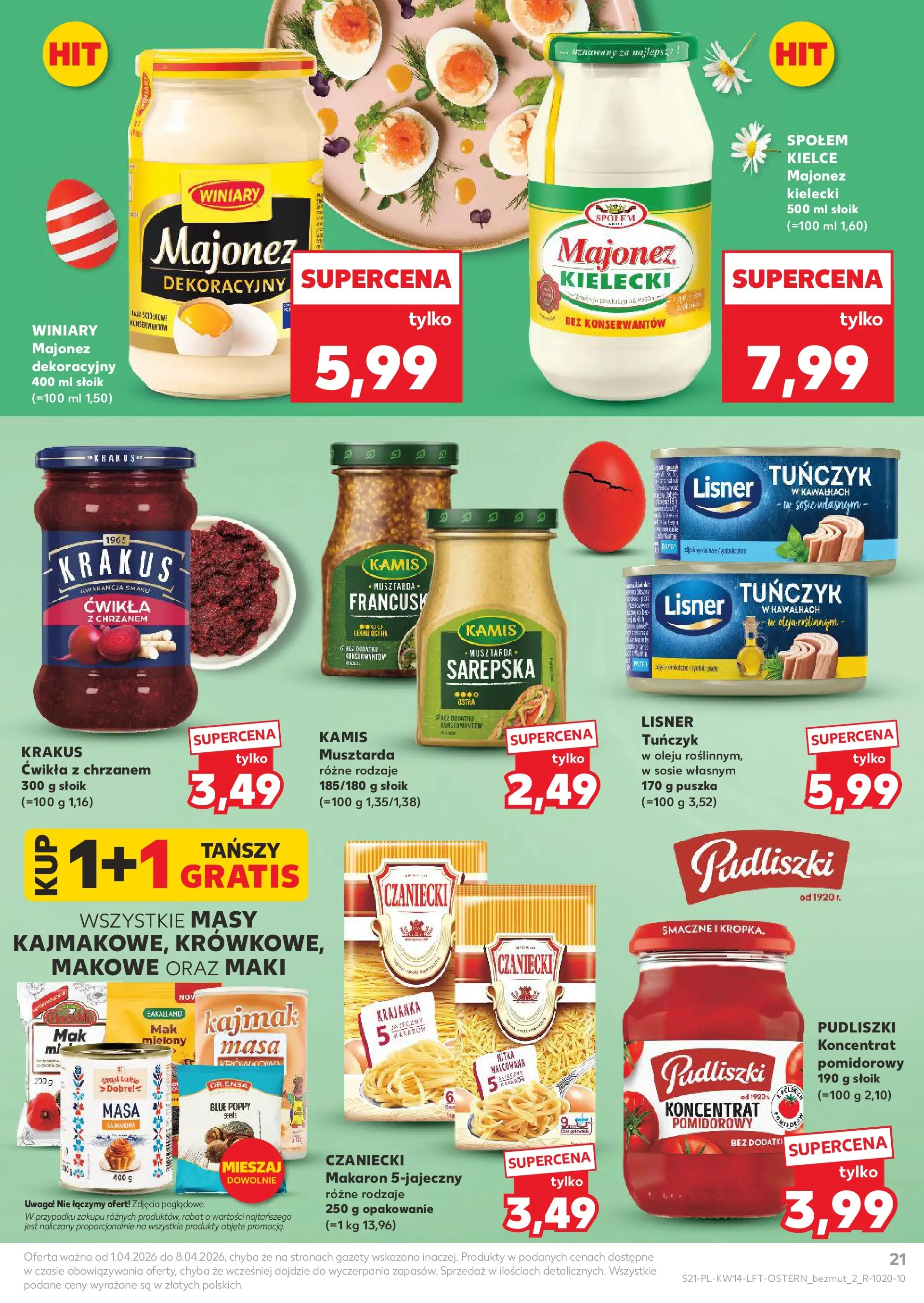 Kaufland gazetka od 01.04.2026 - od jutra PDF | Strona: 21 | Produkty: Tuńczyk, Kajmak, Musztarda, Majonez