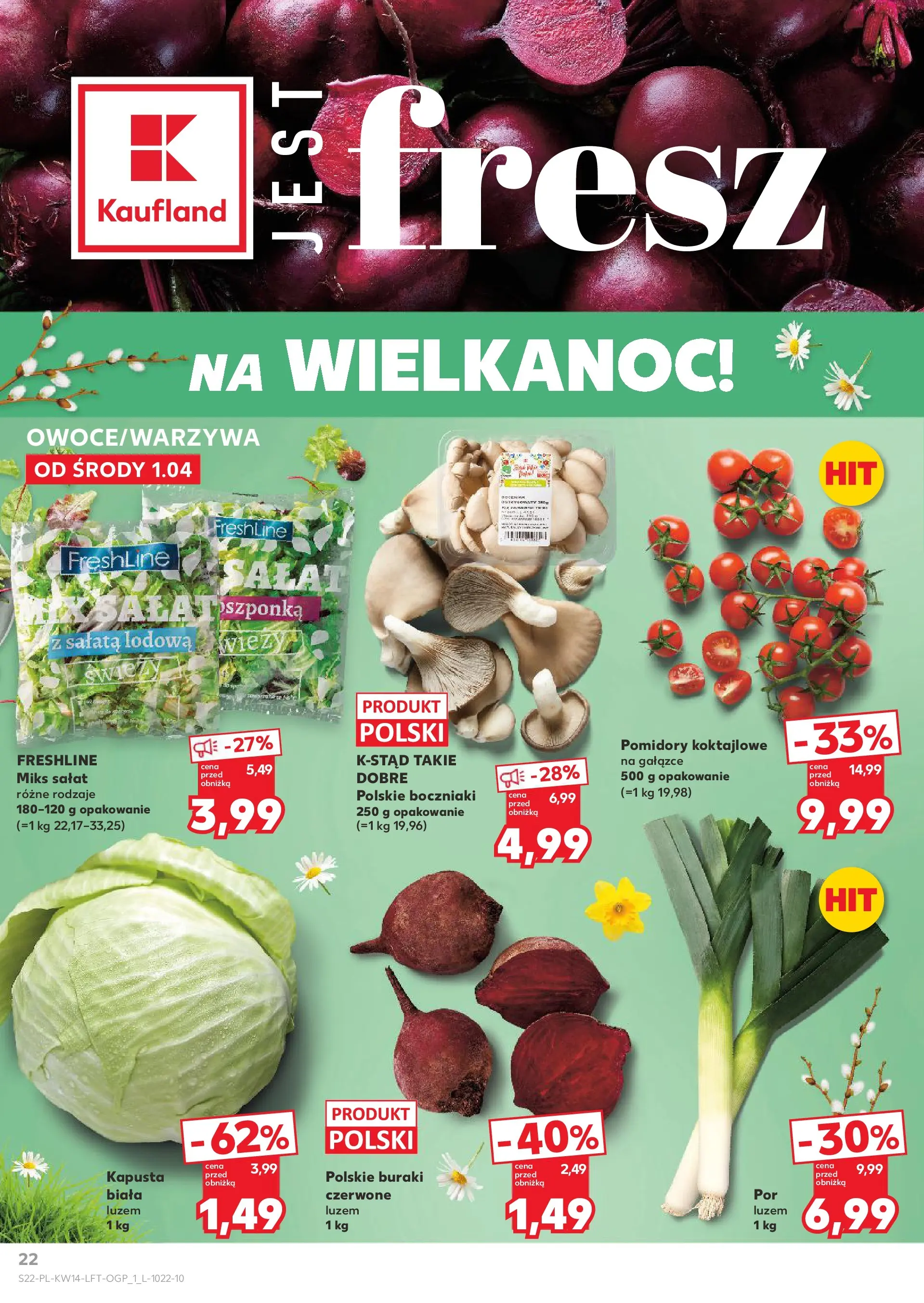 Kaufland gazetka od 01.04.2026 - od jutra PDF | Strona: 22 | Produkty: Kapusta, Buraki, Boczniaki, Pomidory