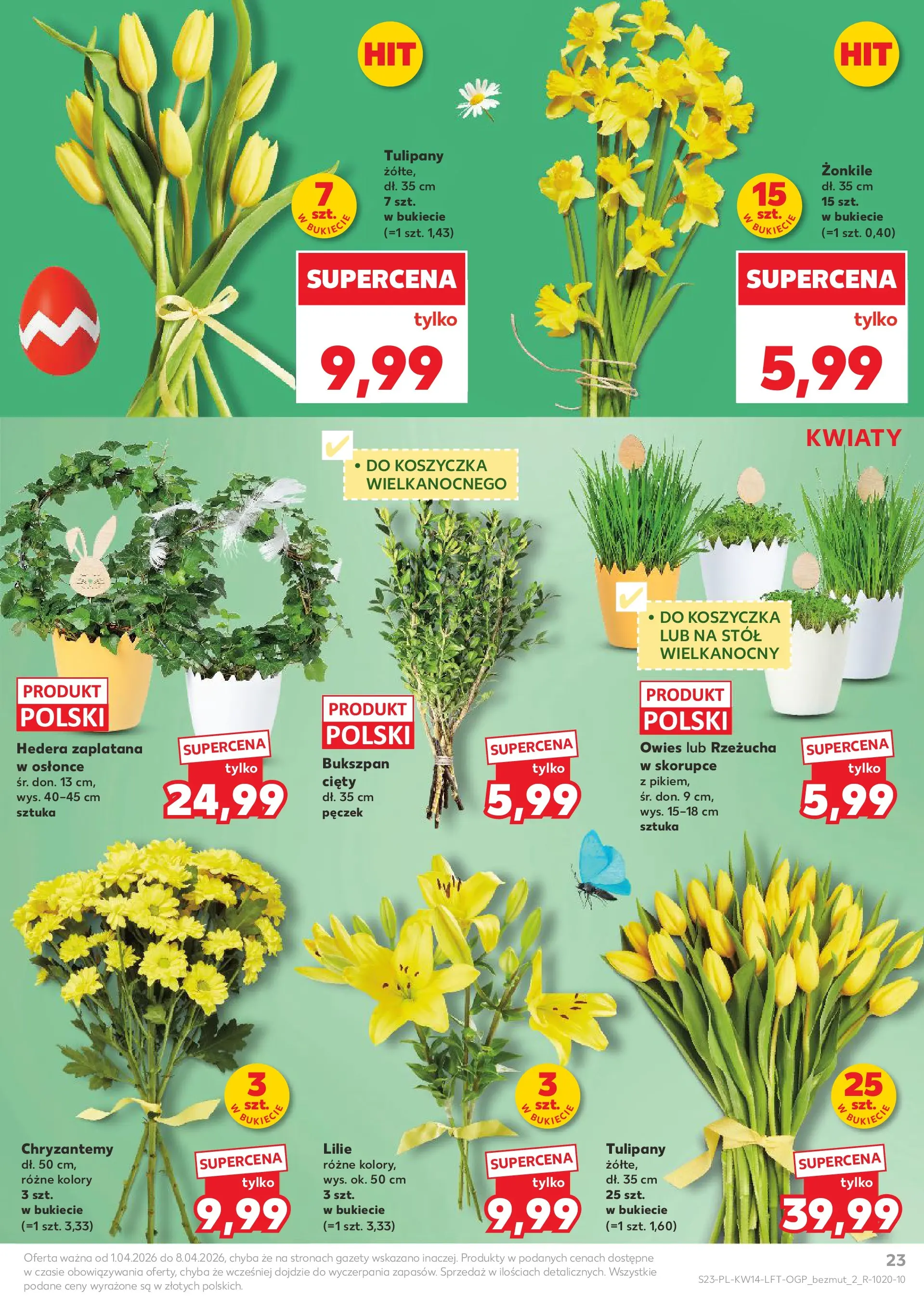 Kaufland gazetka od 01.04.2026 - od jutra PDF | Strona: 23 | Produkty: Rzeżucha, Stół, Tulipany, Kwiaty