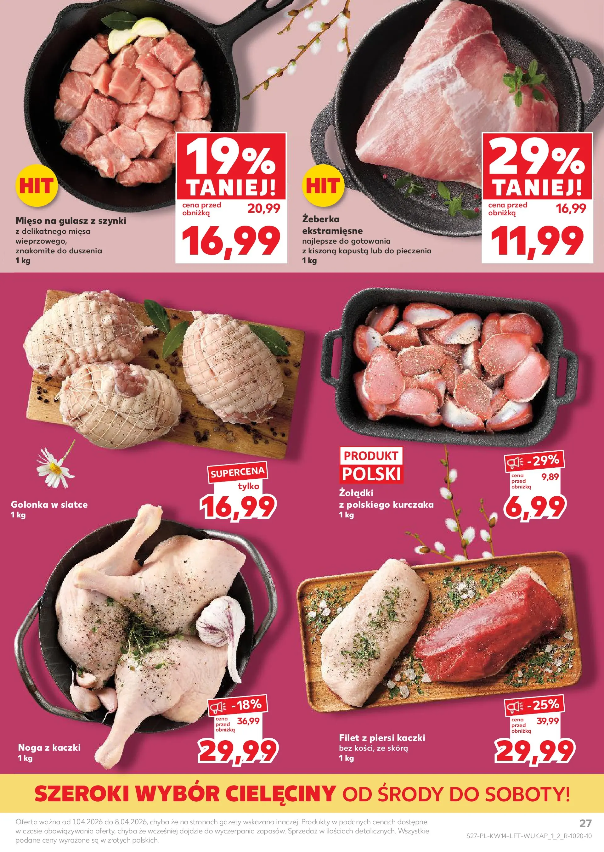 Kaufland gazetka od 01.04.2026 - od jutra PDF | Strona: 27 | Produkty: Piersi, Mięso, Noga z kaczki, Mięso na gulasz