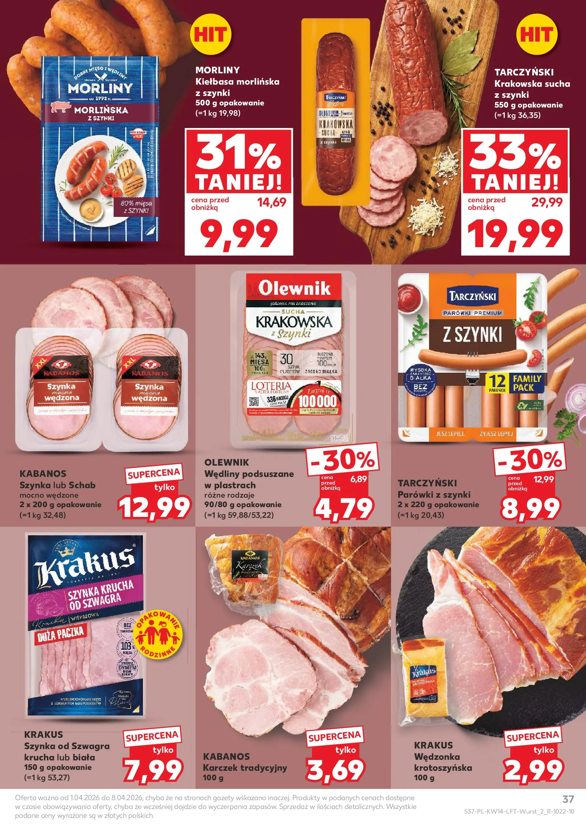 Kaufland gazetka od 01.04.2026 - od jutra PDF | Strona: 37 | Produkty: Kiełbasa, Schab, Parówki, Wędliny