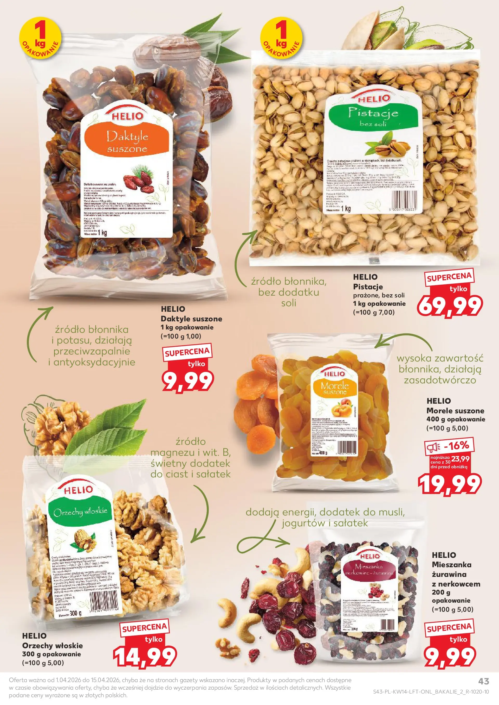 Kaufland gazetka od 01.04.2026 - od jutra PDF | Strona: 43 | Produkty: Daktyle, Orzechy włoskie, Żurawina, Orzechy