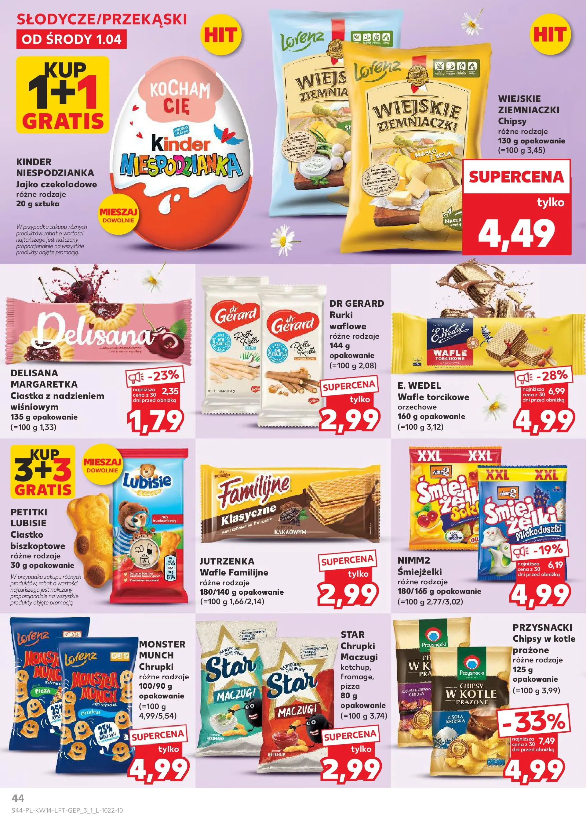 Kaufland gazetka od 01.04.2026 - od jutra PDF | Strona: 44 | Produkty: Wafle, Chrupki, Ziemniaczki, Pizza