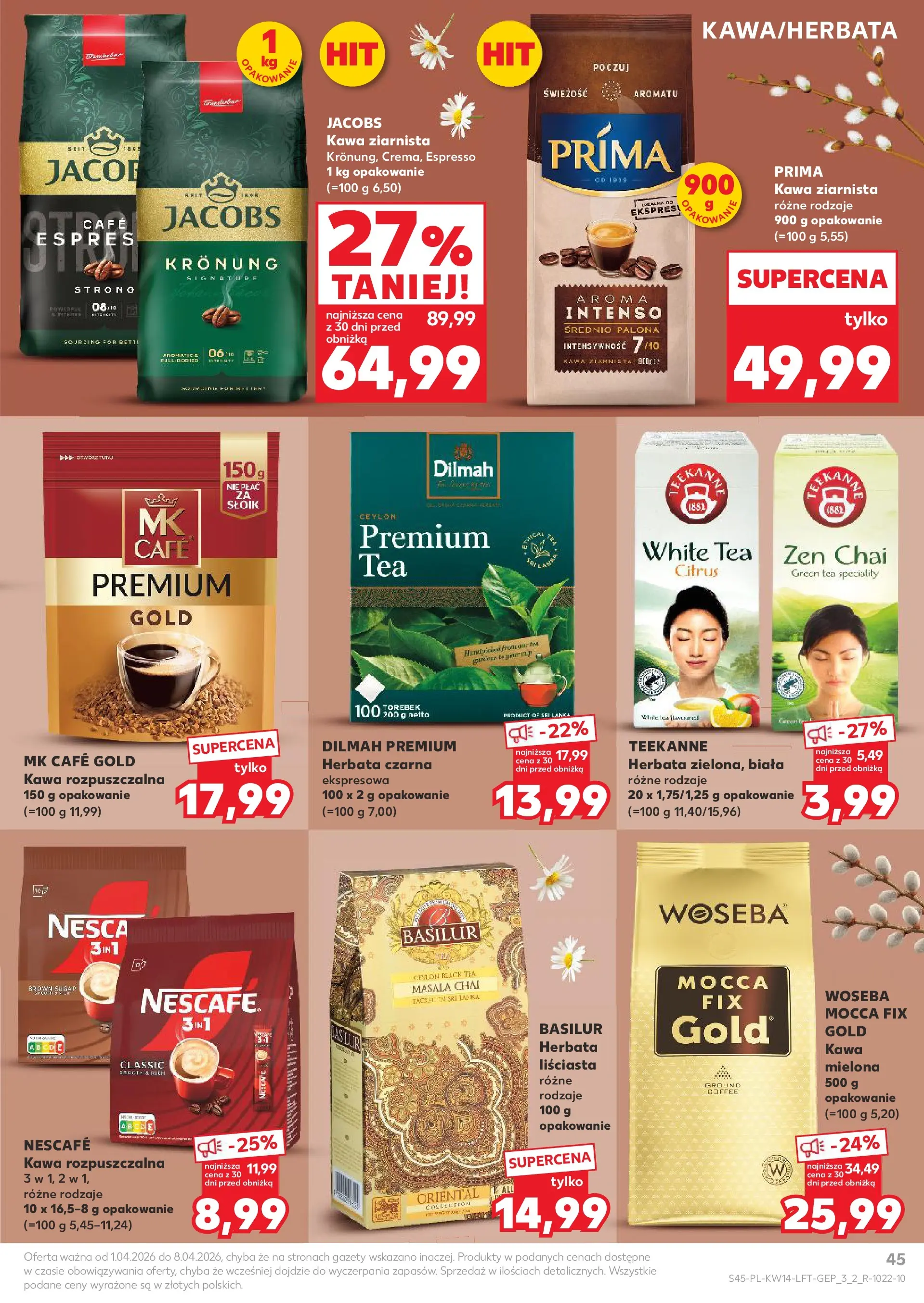 Kaufland gazetka od 01.04.2026 - od jutra PDF | Strona: 45 | Produkty: Nescafe, Kawa ziarnista, Kawa, Herbata