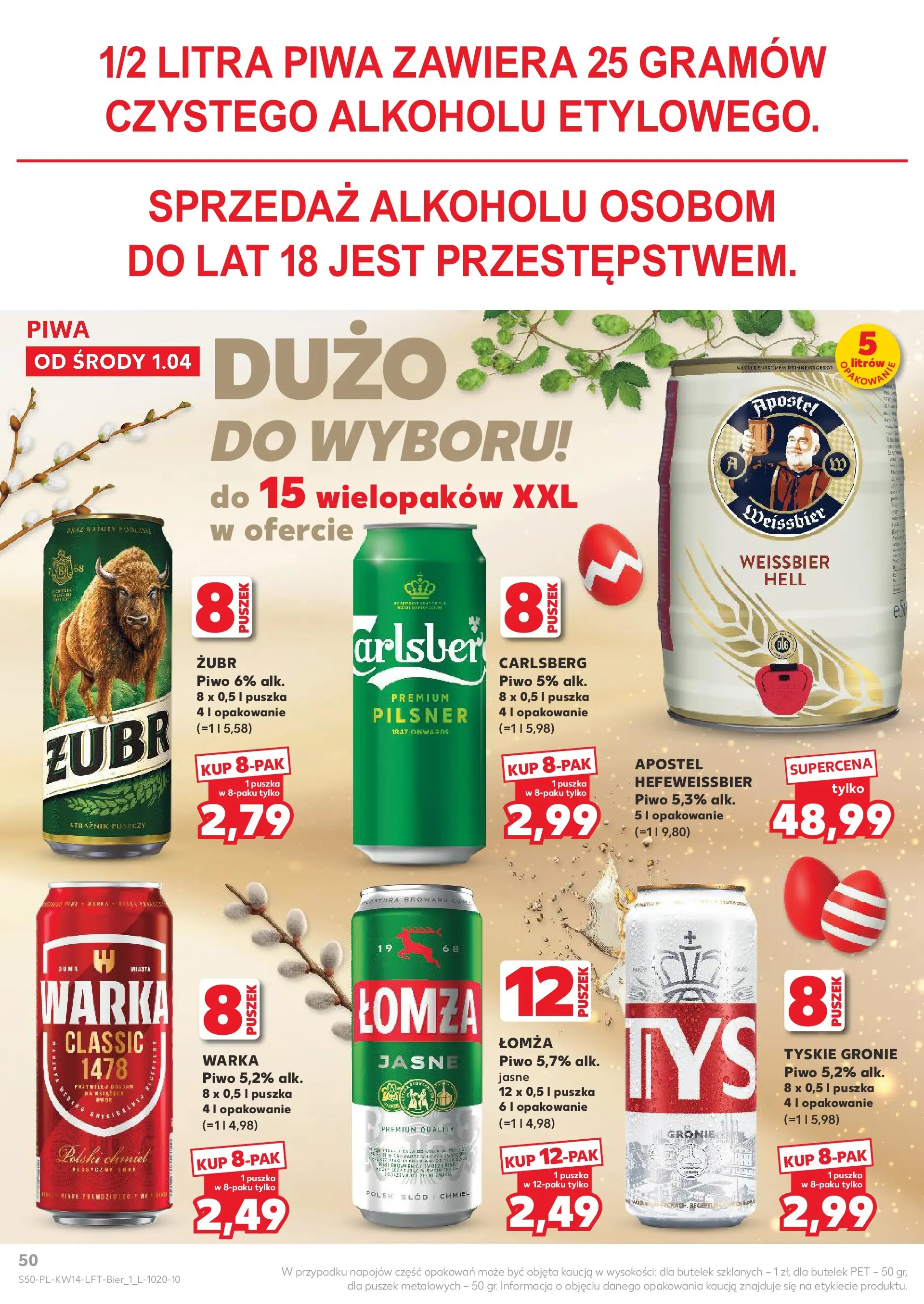 Kaufland gazetka od 01.04.2026 - od jutra PDF | Strona: 50 | Produkty: Warka, Tyskie, Piwo