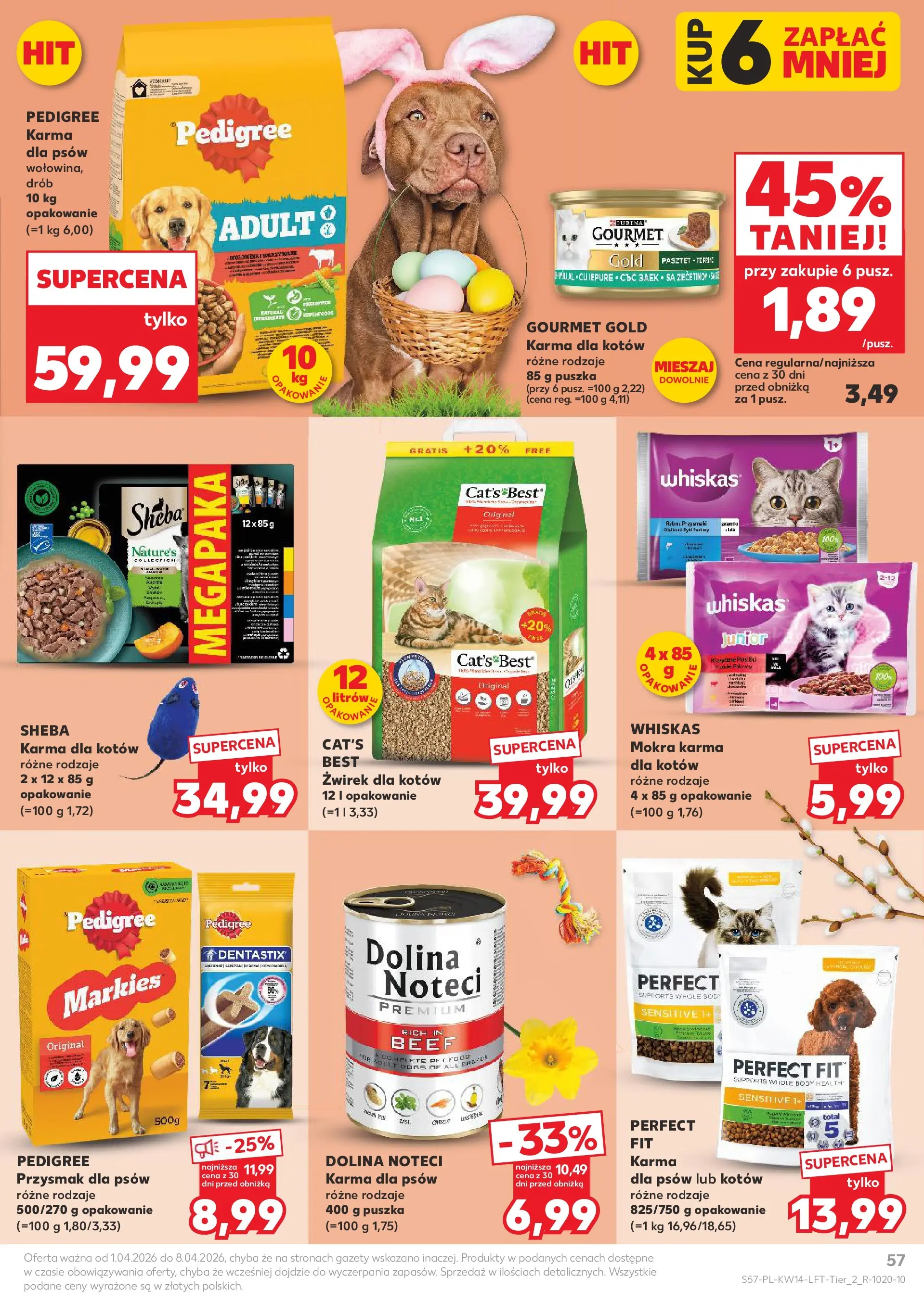 Kaufland gazetka od 01.04.2026 - od jutra PDF | Strona: 57 | Produkty: Pedigree, Karma dla kotów, Body, Karma dla psów