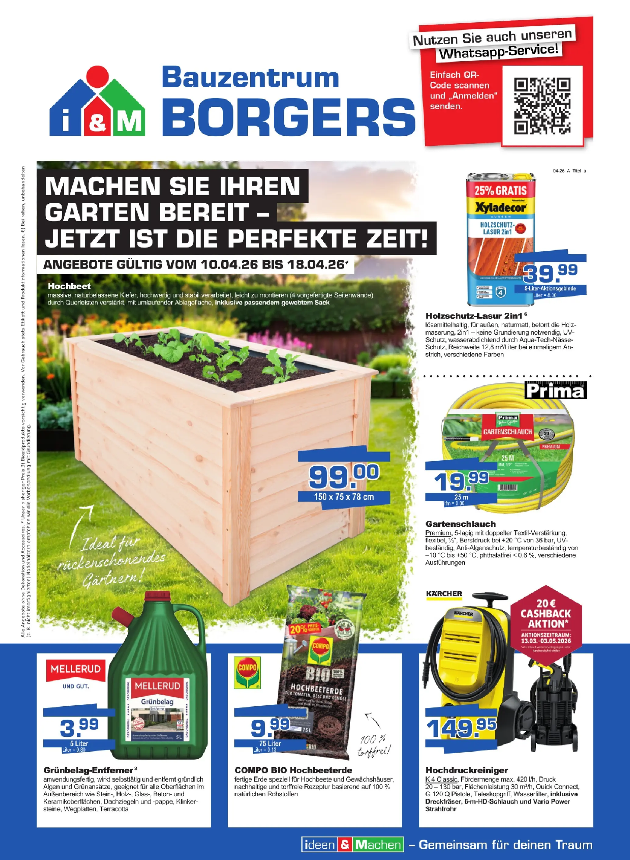 Angebote - Borgers Baustoffe: Machen Sie Ihren Garten bereit (ab 09.04.2026) zum Blättern | Seite: 1 | Produkte: Hochbeet, Gemüse, Obst, Hochdruckreiniger