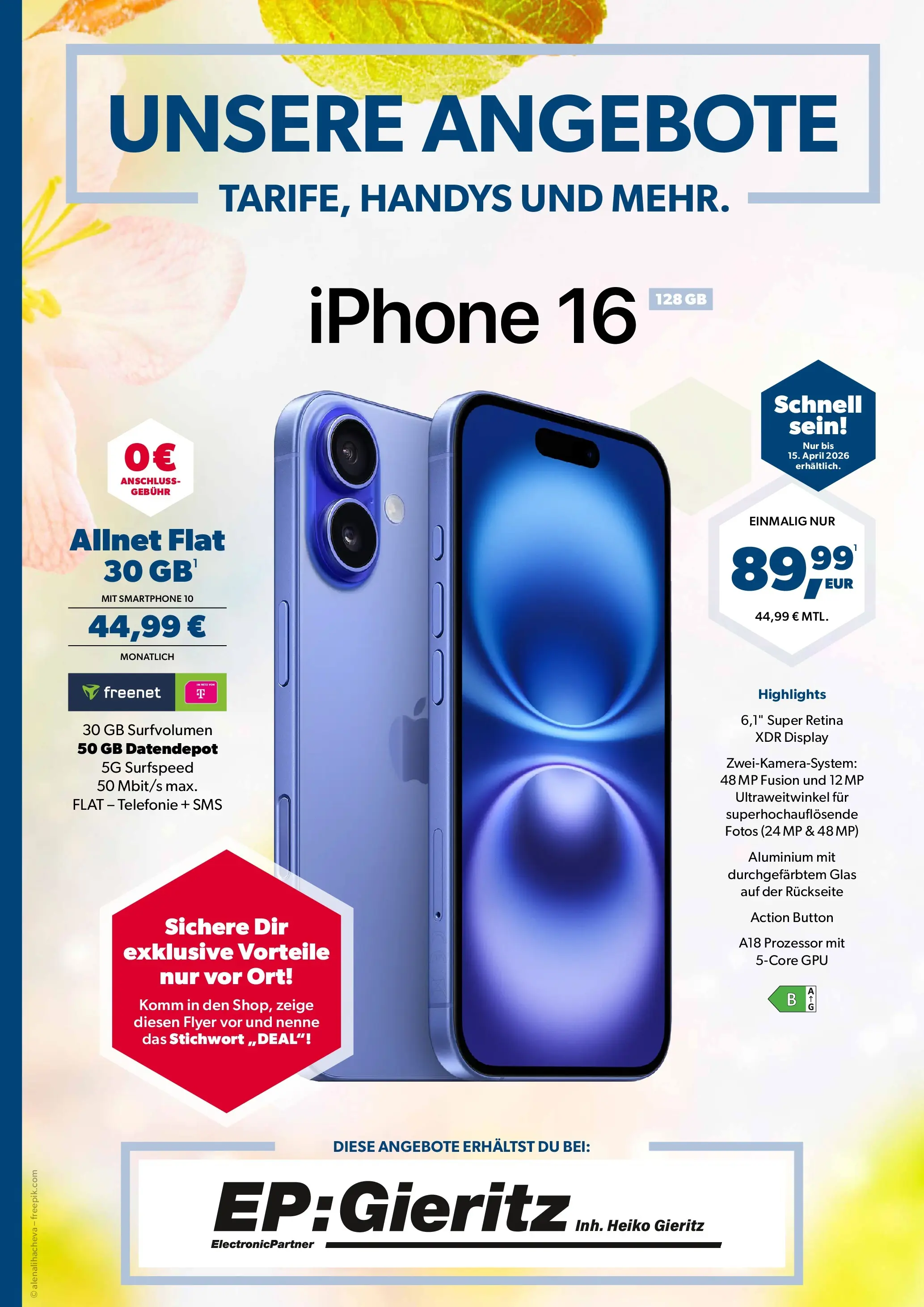 Angebote - Unsere Angebote: Tarife, Handys und mehr (ab 06.04.2026) zum Blättern | Seite: 1 | Produkte: Iphone, Smartphone