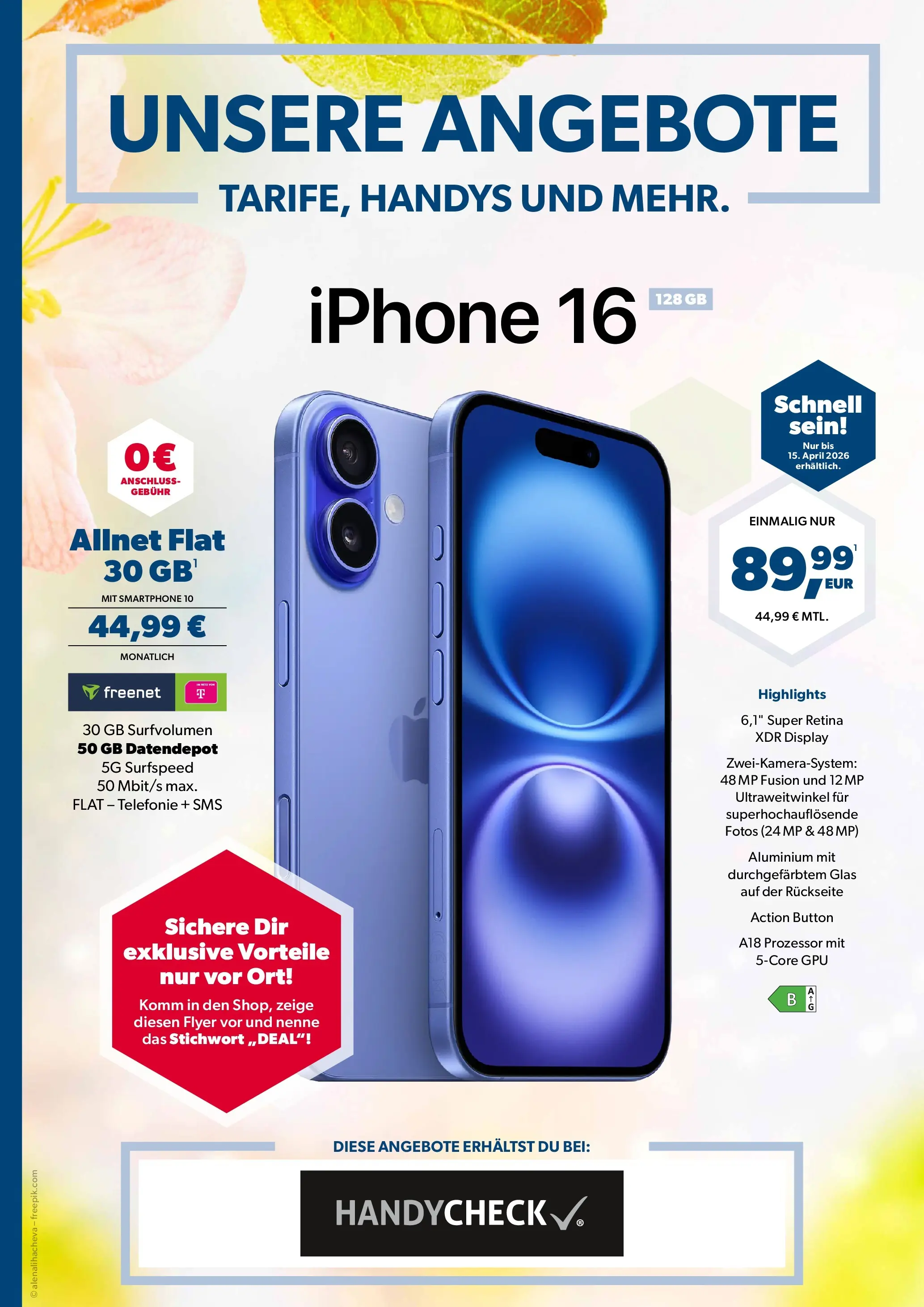 Angebote - Unsere Angebote: Tarife, Handys und mehr (ab 06.04.2026) zum Blättern | Seite: 1 | Produkte: Iphone, Smartphone
