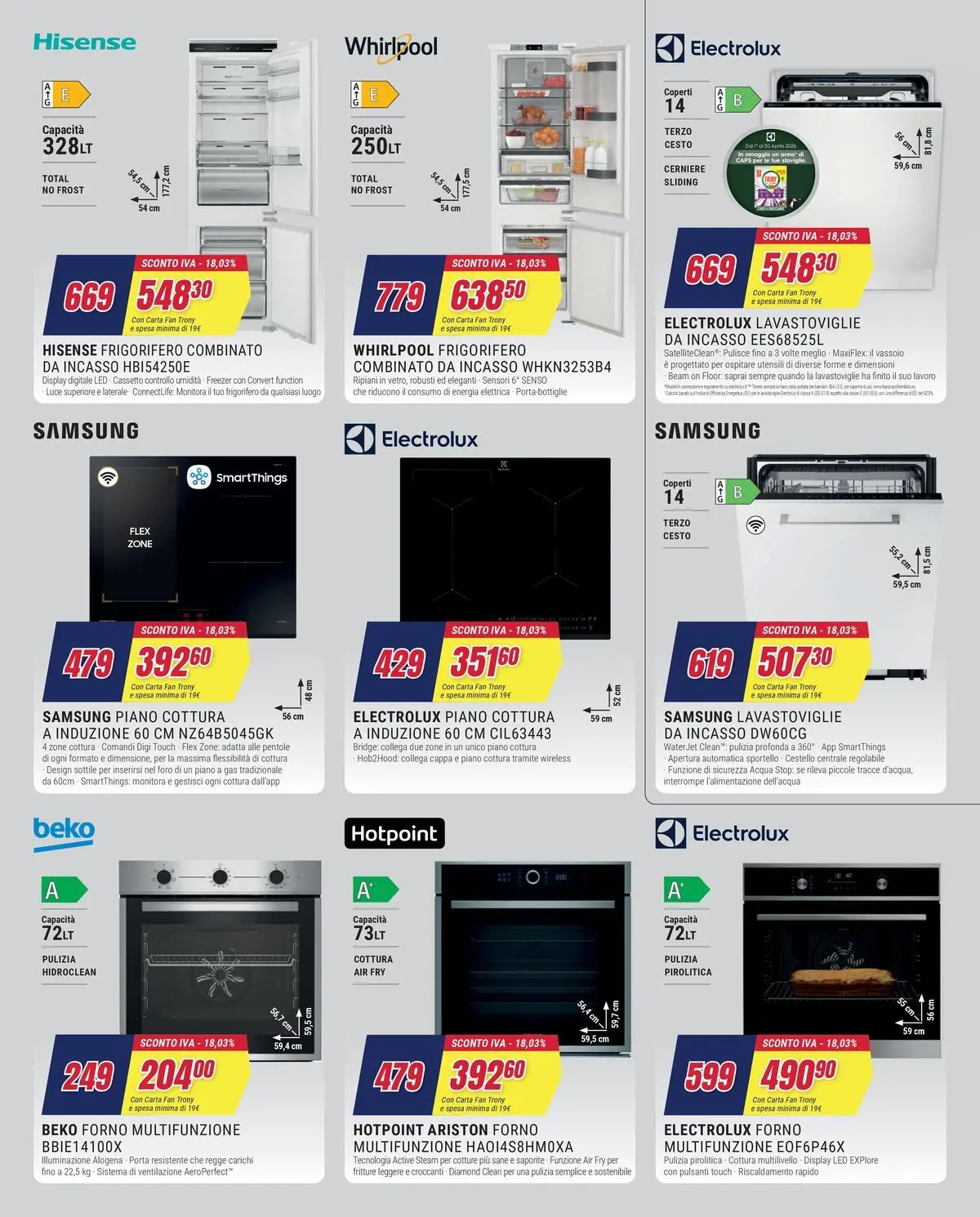 ﻿Trony volantino dal ﻿01/04/2026﻿ > ﻿Anteprima | Pagina: 8 | Prodotti: Piano cottura, Lavastoviglie, Vassoio, Frigorifero combinato
