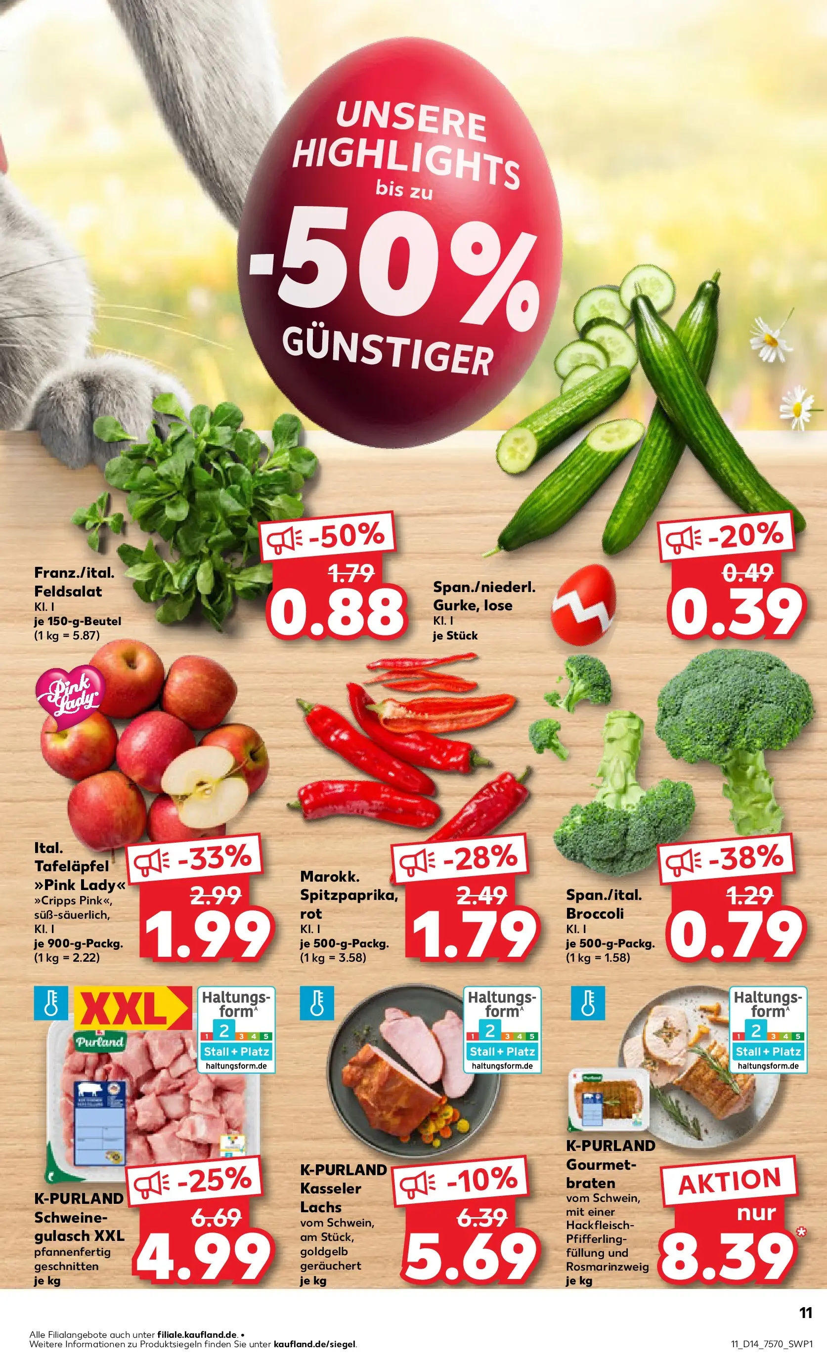 Prospekt Kaufland ab 01.04.2026 » Angebote Online zum Blättern | Seite: 11 | Produkte: Schweinegulasch, Lachs, Gulasch, Hackfleisch