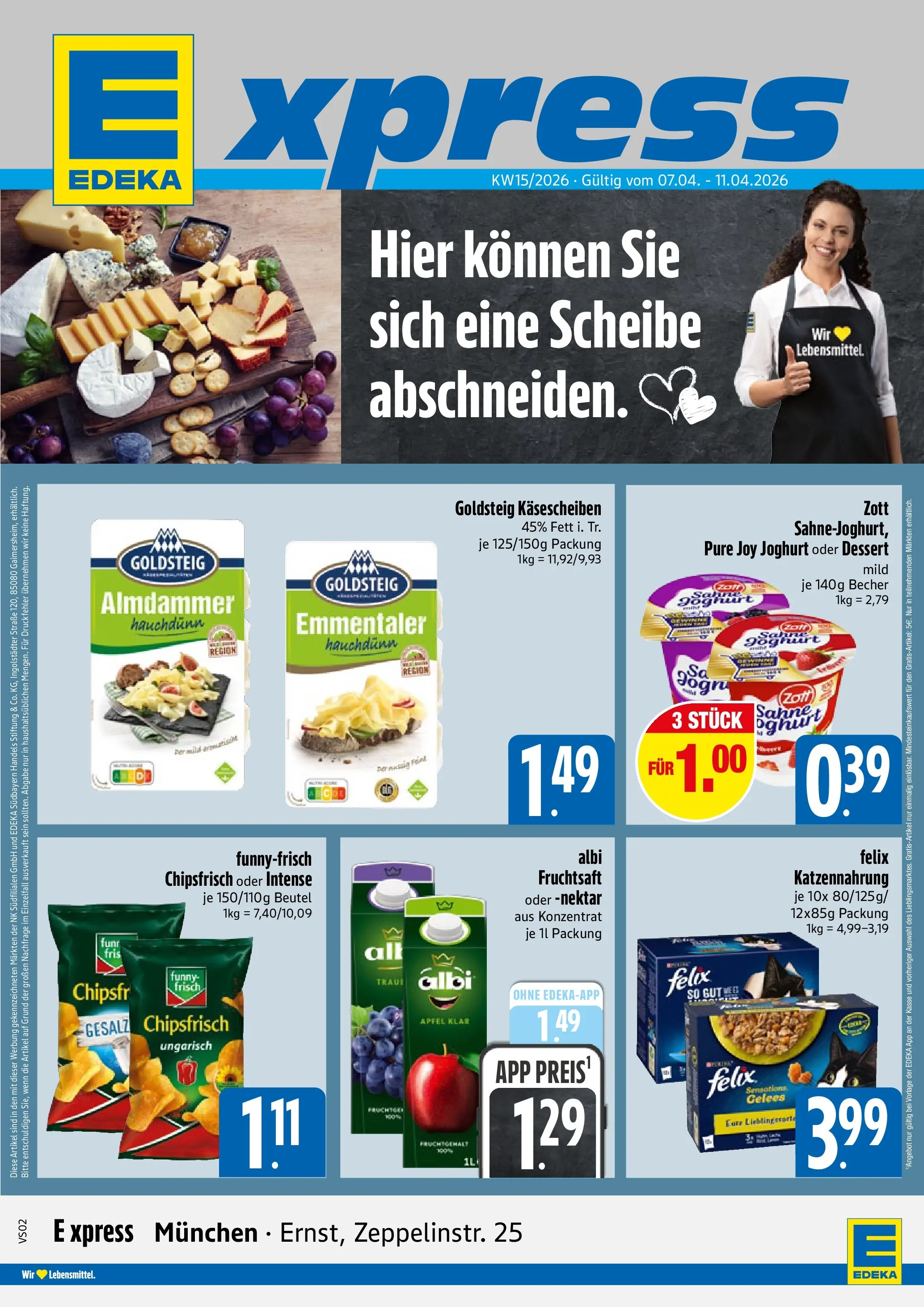 Angebote - E xpress: Wochenangebote (ab 05.04.2026) zum Blättern | Seite: 1 | Produkte: Joghurt, Funny frisch, Äpfel, Fruchtsaft