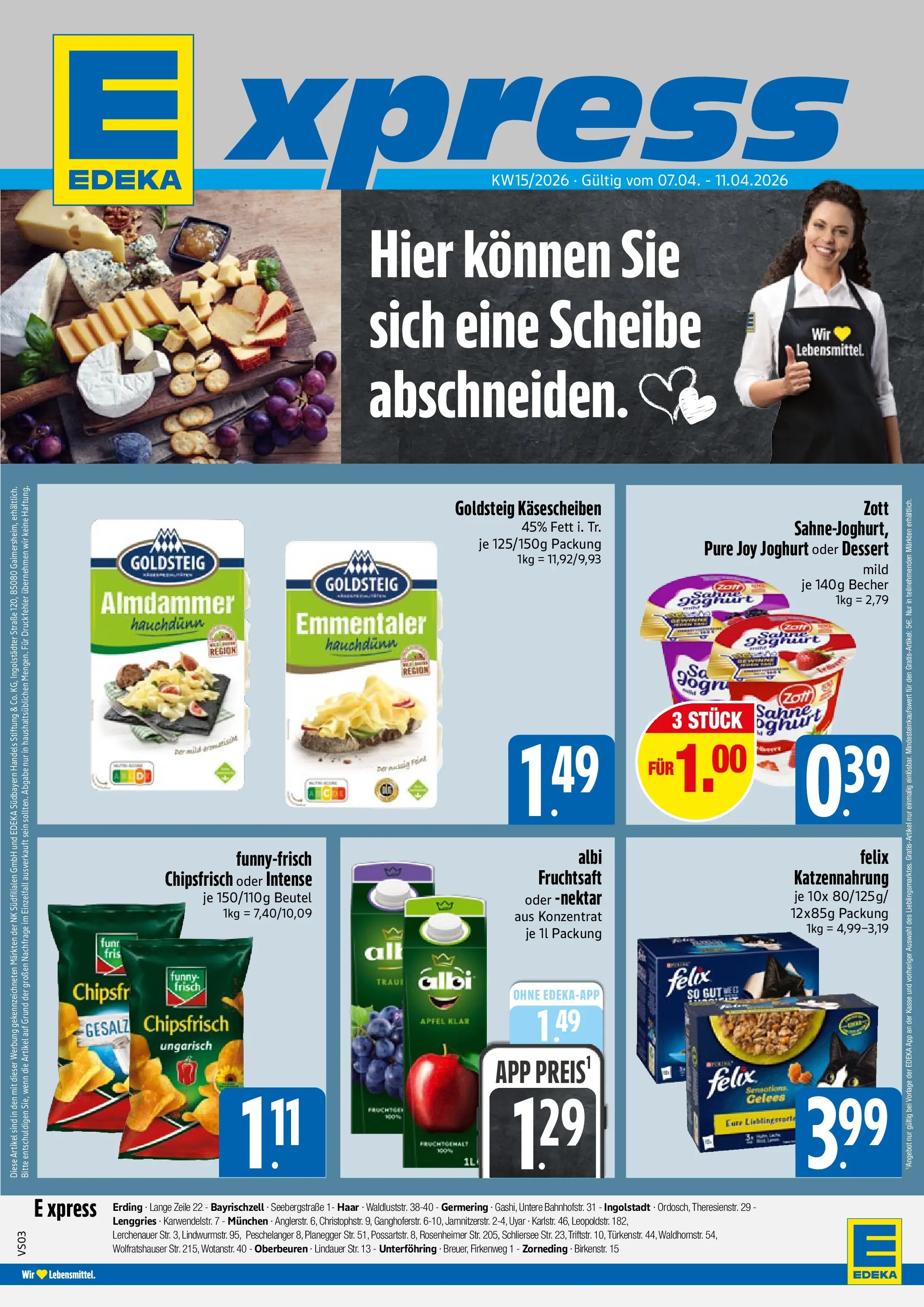 Angebote - E xpress: Wochenangebote (ab 05.04.2026) zum Blättern | Seite: 1 | Produkte: Joghurt, Funny frisch, Äpfel, Fruchtsaft