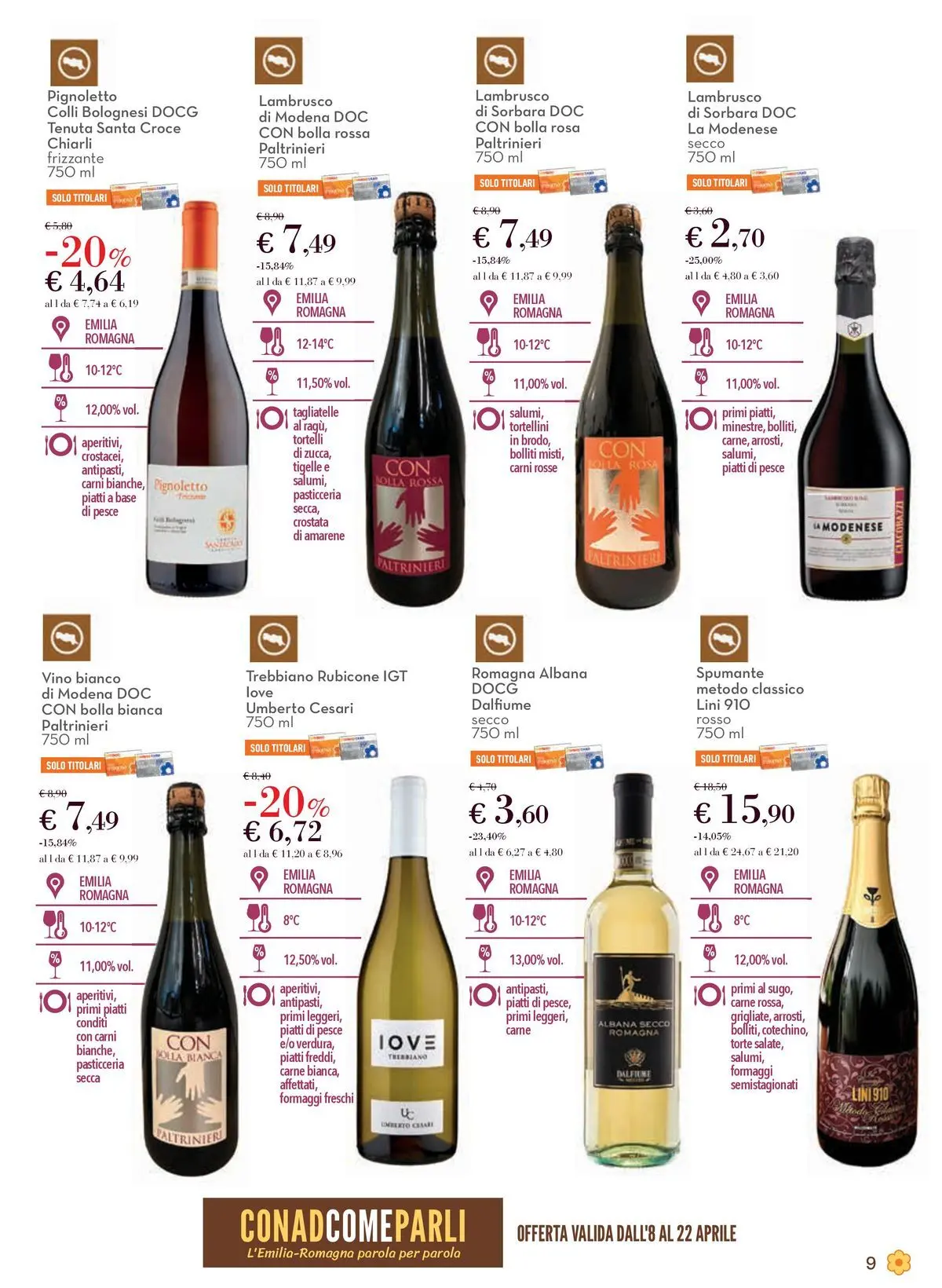 Volantino Conad dal 08/04/2026 > Anteprima | Pagina: 9 | Prodotti: Pesce, Tagliatelle, Spumante, Colla