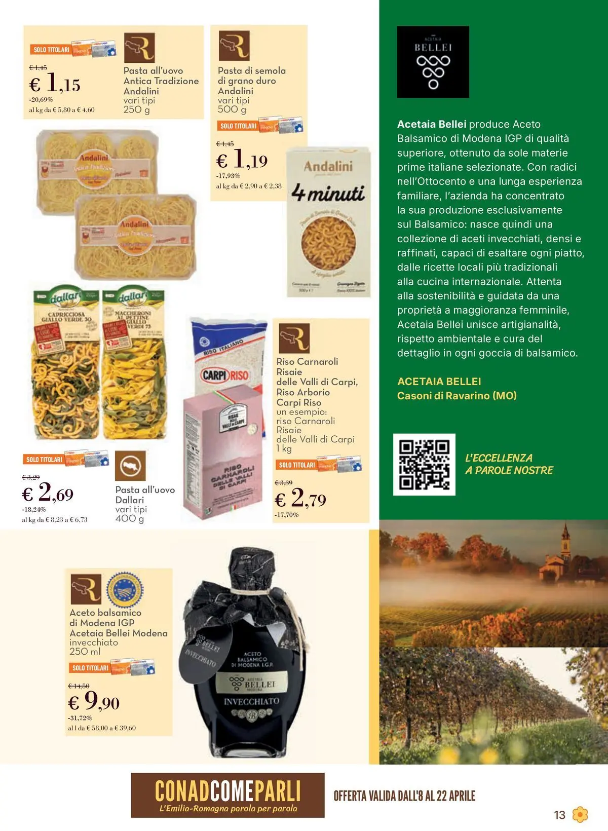 Volantino Conad dal 08/04/2026 > Anteprima | Pagina: 13 | Prodotti: Riso Carnaroli, Riso, Pasta, Aceto