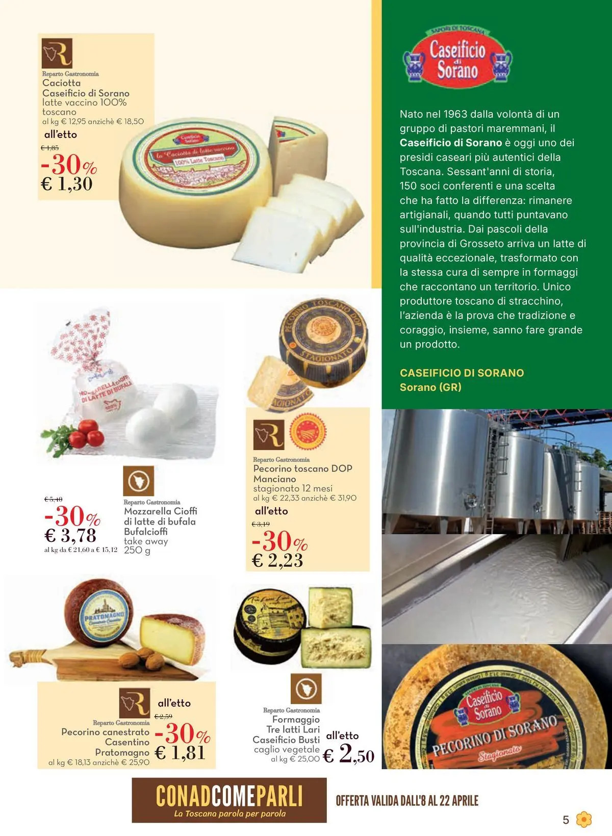 Volantino Conad dal 08/04/2026 > Anteprima | Pagina: 5 | Prodotti: Mozzarella, Latte, Formaggio, Pecorino