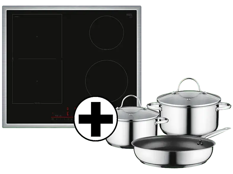 Bosch PVS64RHB1E Kochfeld inkl. 3-teiliges Kochgeschirrset (583 mm breit, 4 Kochfelder, Glaskeramik, Autark)