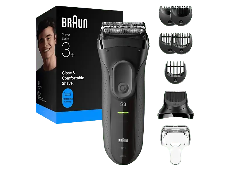 Braun Series 3+ 3000BT Nass- & Trockenrasierer (Akkubetrieb, Grau, 3 Flex-Klingen)