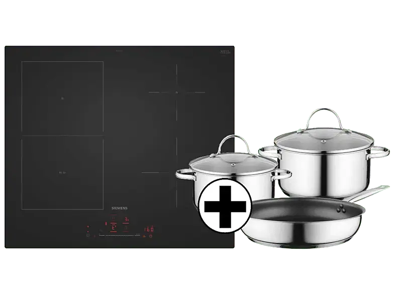 Siemens ED61AHSC1E Induktionskochfeld (592 mm breit, 4 Kochfelder, Glaskeramik, Autark) inkl. HZ9SE030 Kochgeschirrset; Induktionskochfeld inkl. HZ9SE030 Kochgeschirrset