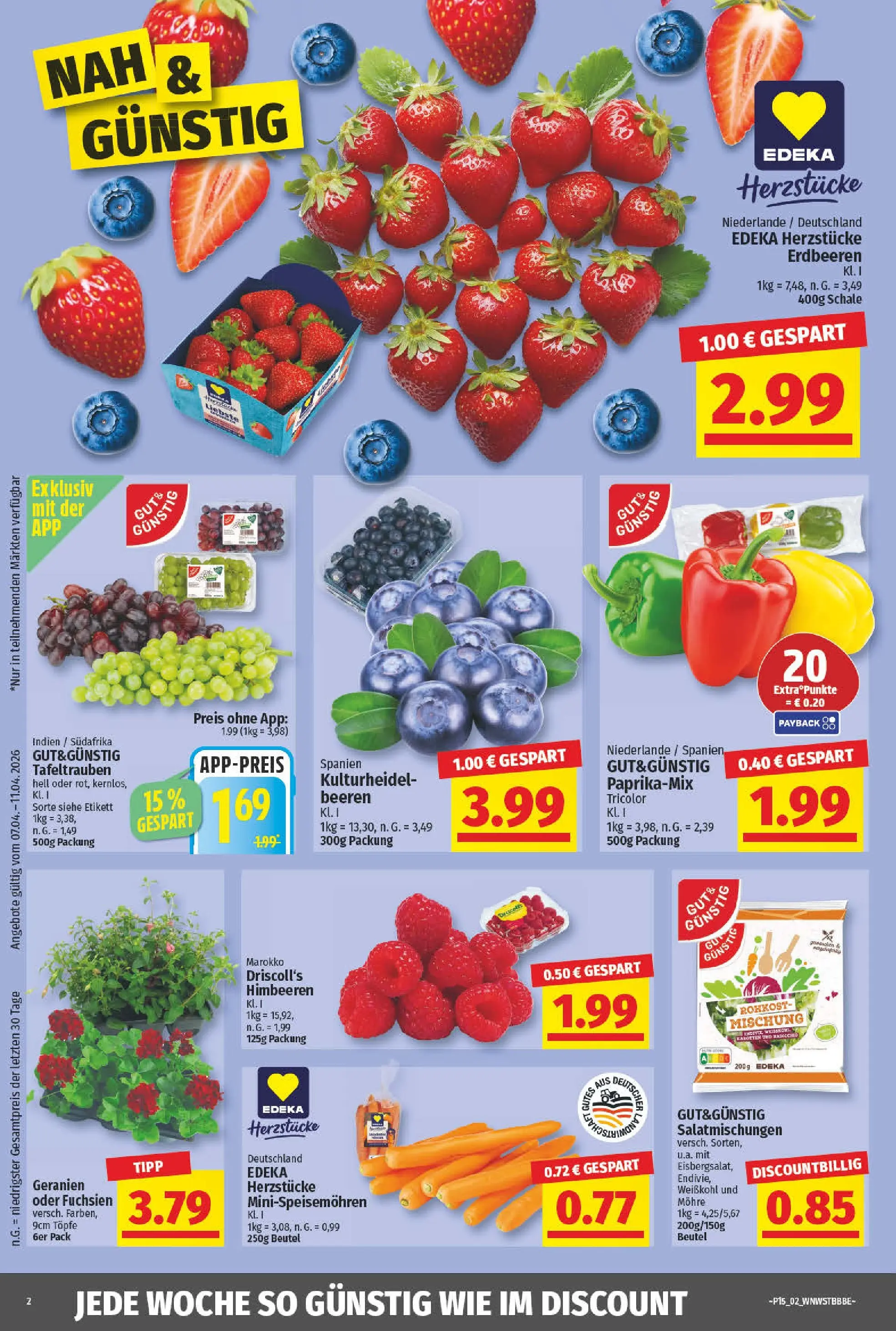 Angebote - nah & gut: Wochenangebote (ab 06.04.2026) zum Blättern | Seite: 2 | Produkte: Himbeeren, Geranien, Erdbeeren