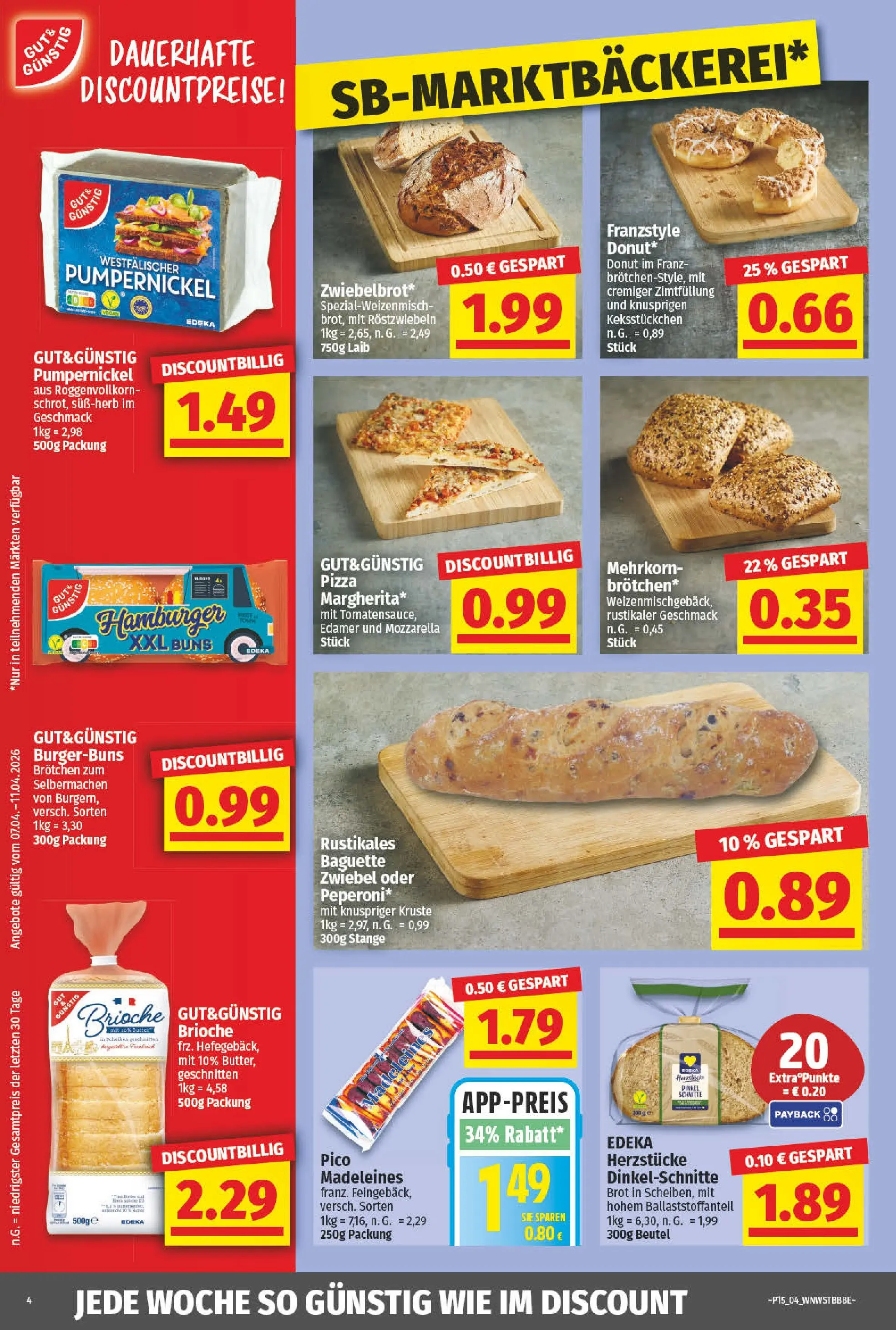 Angebote - nah & gut: Wochenangebote (ab 06.04.2026) zum Blättern | Seite: 4 | Produkte: Mozzarella, Baguette, Edamer, Pizza