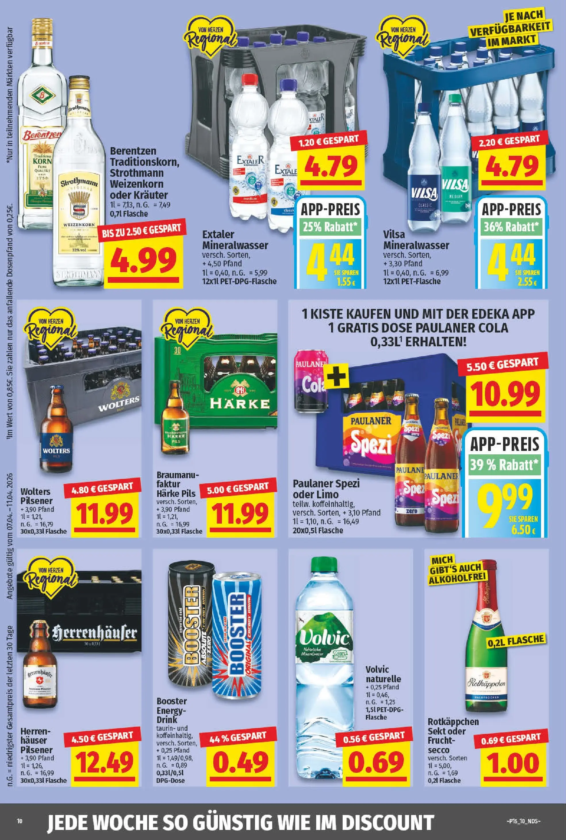 Angebote - nah & gut: Wochenangebote (ab 06.04.2026) zum Blättern | Seite: 10 | Produkte: Paulaner spezi, Pils, Rotkäppchen, Berentzen