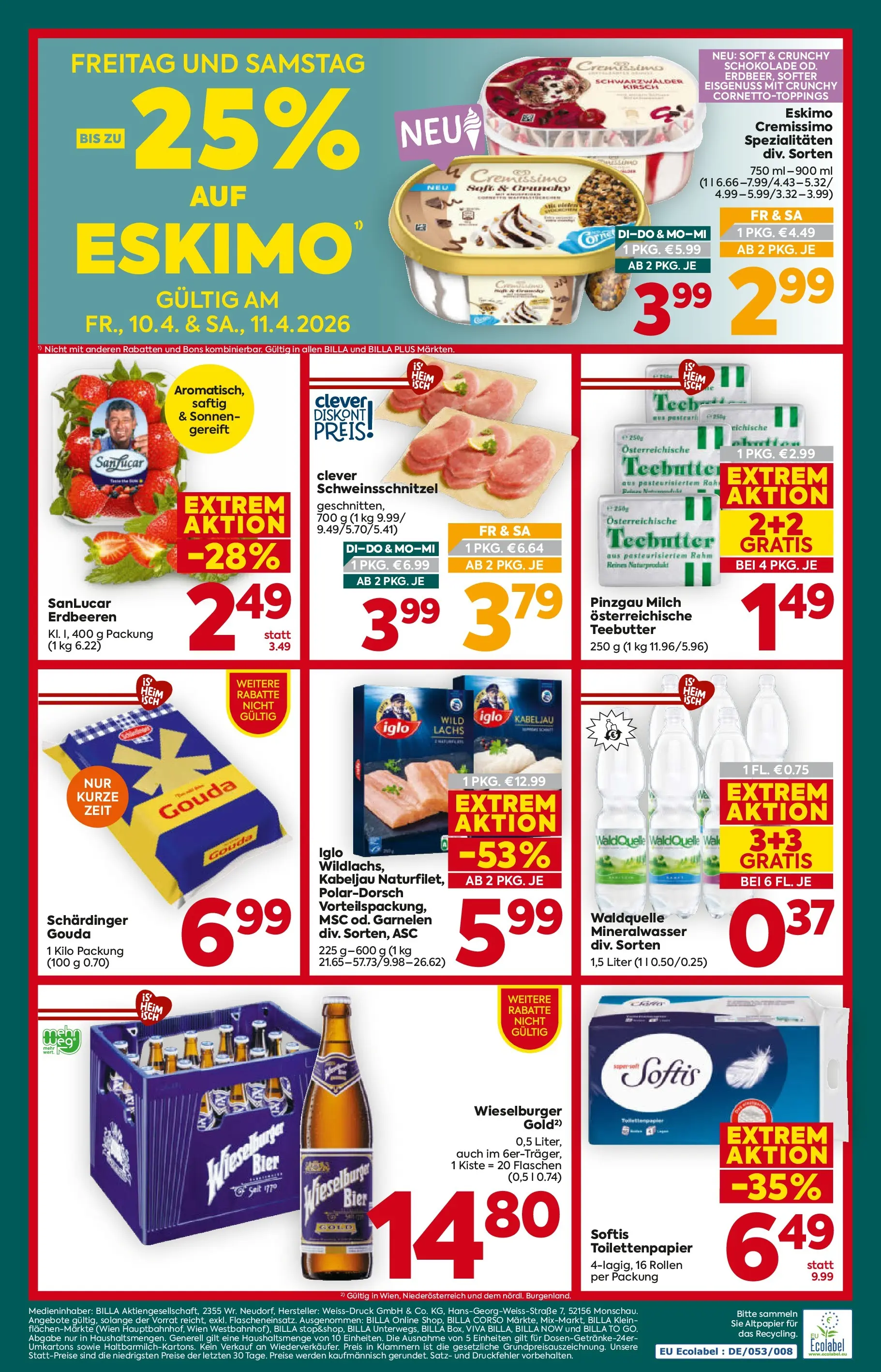 Billa Plus Flugblatt - Niederösterreich von 07.04.2026 - Aktuelle Angebote | Seite: 16 | Produkte: Erdbeeren, Milch, Schokolade, Bier