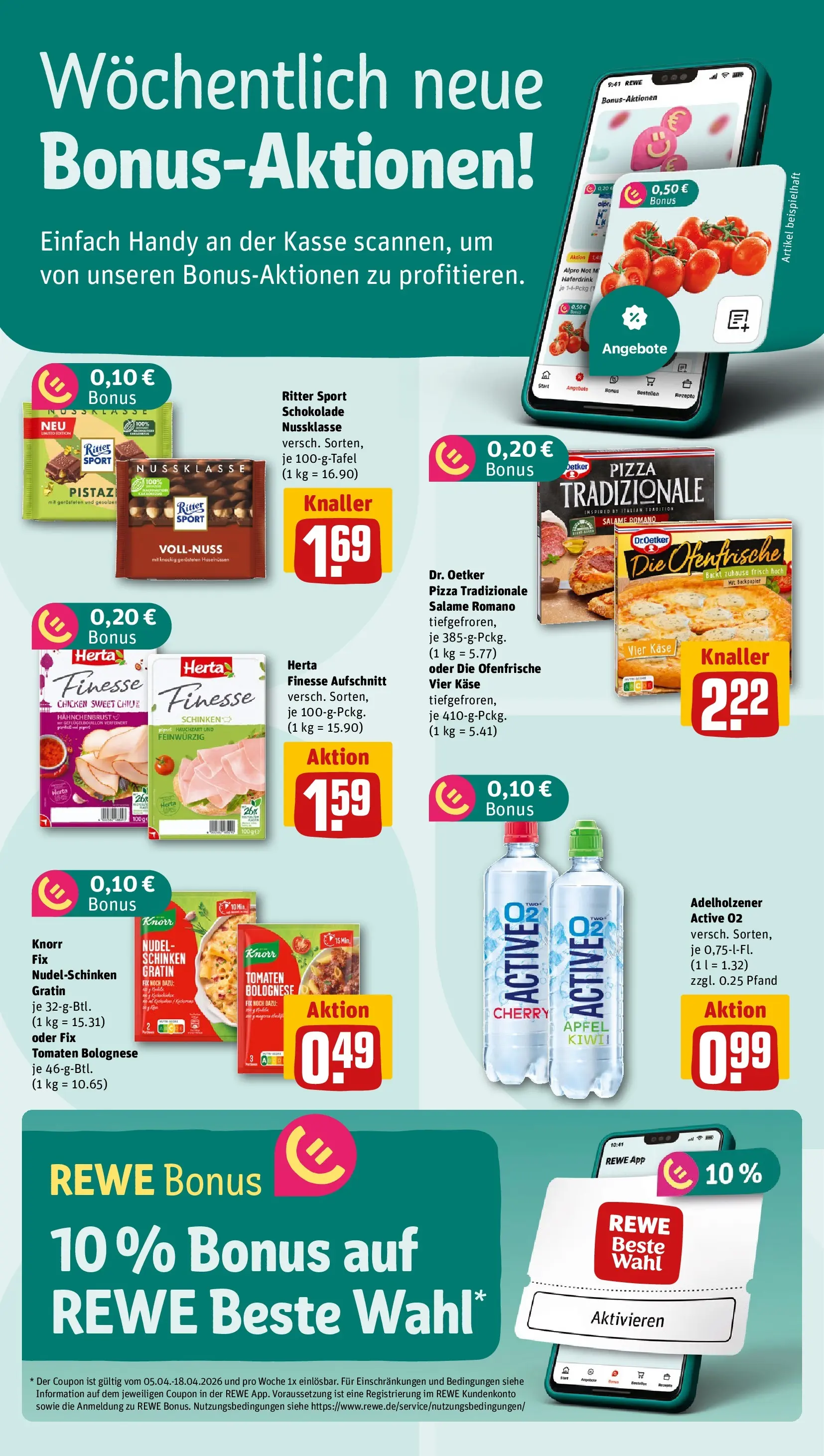 REWE Prospekt ab 05.04.2026 zum Blättern » Angebote | Seite: 2 | Produkte: Knorr fix, Schokolade, Haferdrink, Schinken