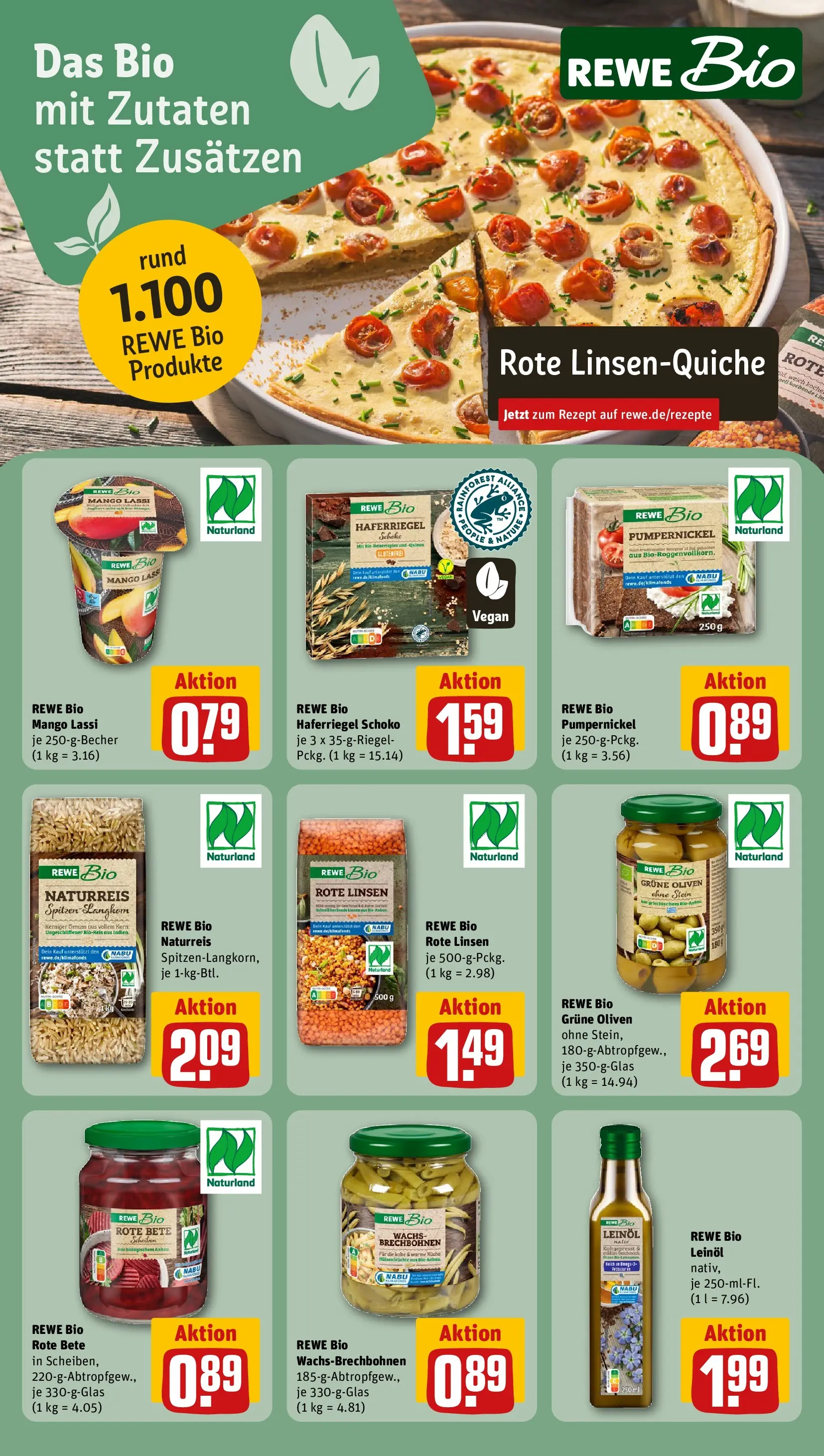 REWE Prospekt ab 05.04.2026 zum Blättern » Angebote | Seite: 15 | Produkte: Leinöl, Küche, Mango