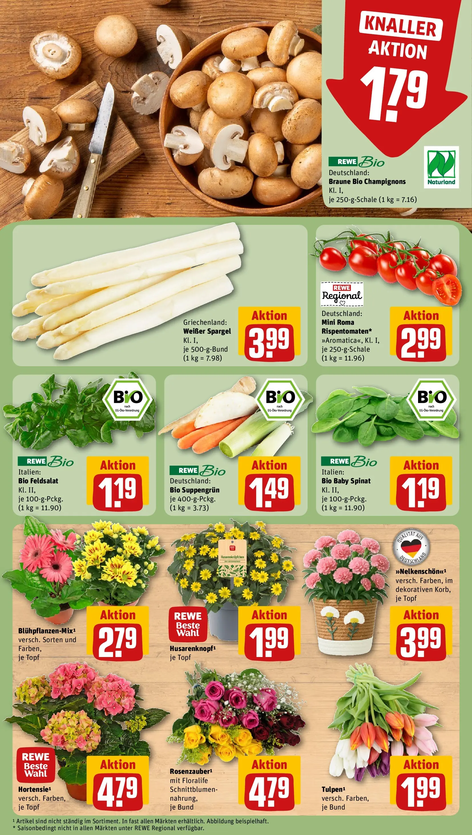 REWE Prospekt ab 05.04.2026 zum Blättern » Angebote | Seite: 7 | Produkte: Spargel, Champignons