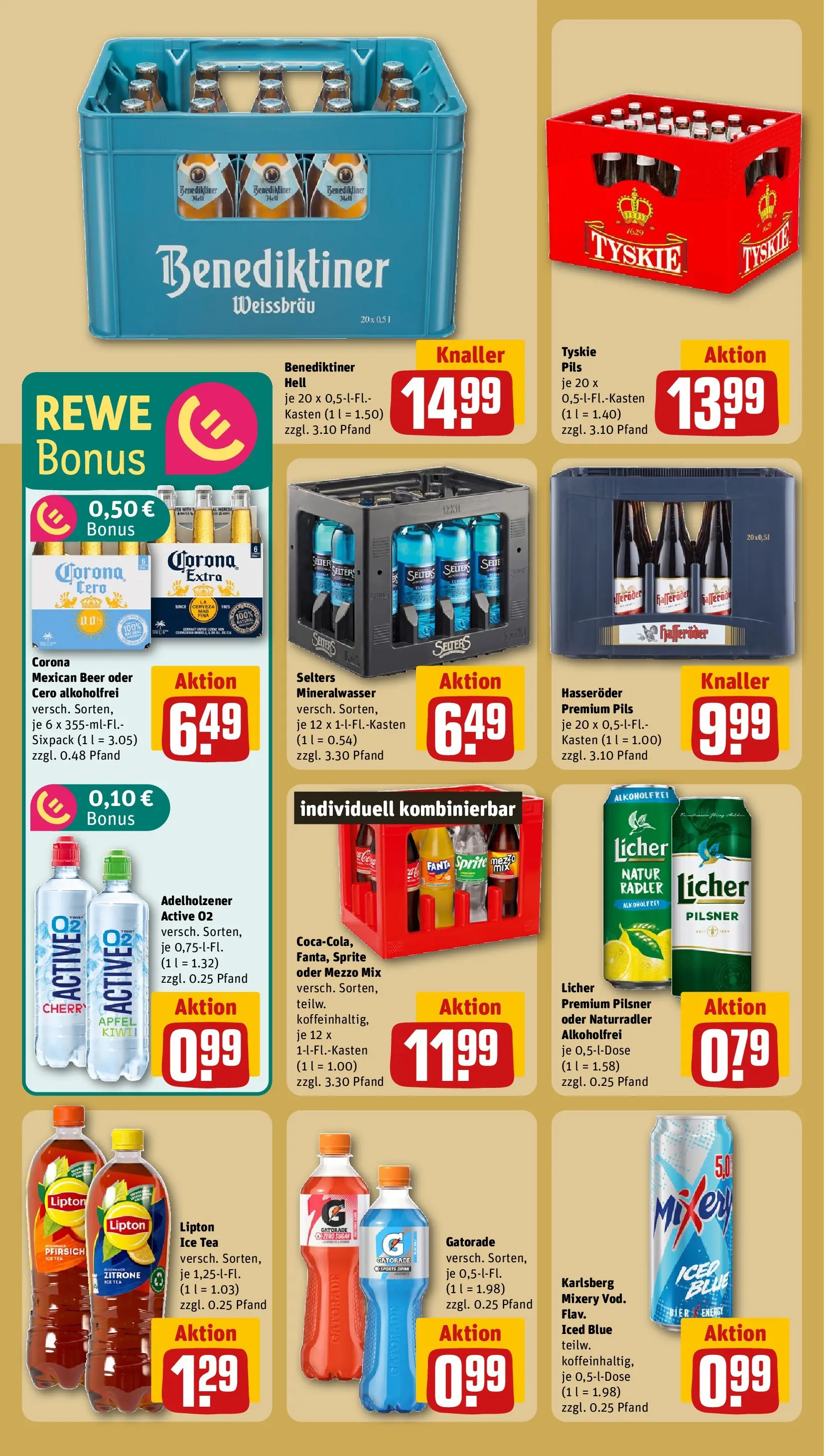 REWE Prospekt ab 05.04.2026 zum Blättern » Angebote | Seite: 16 | Produkte: Adelholzener, Mineralwasser, Benediktiner hell, Pfirsich