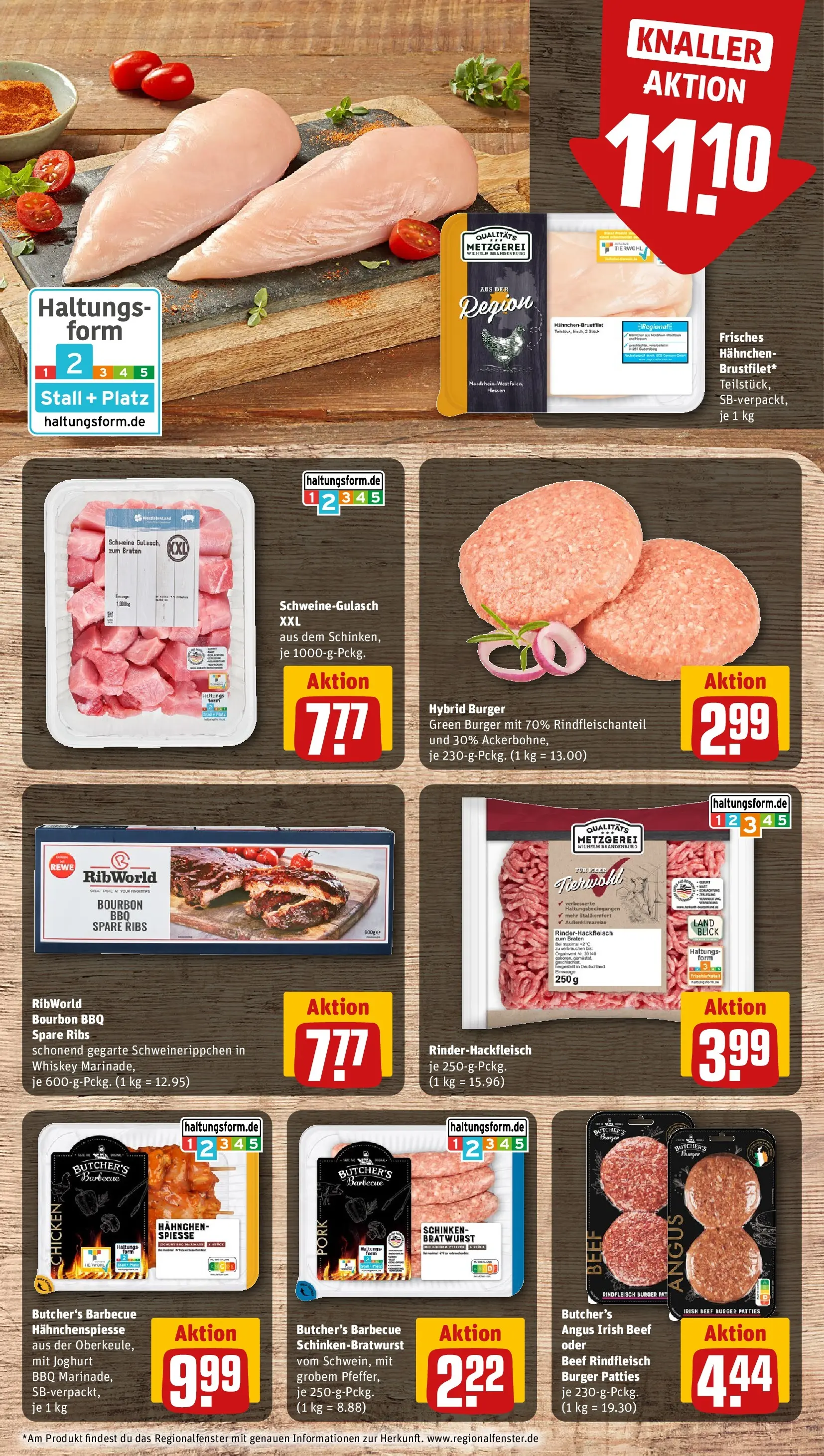 REWE Prospekt ab 05.04.2026 zum Blättern » Angebote | Seite: 8 | Produkte: Schweinegulasch, Burger, Spieße, Whiskey
