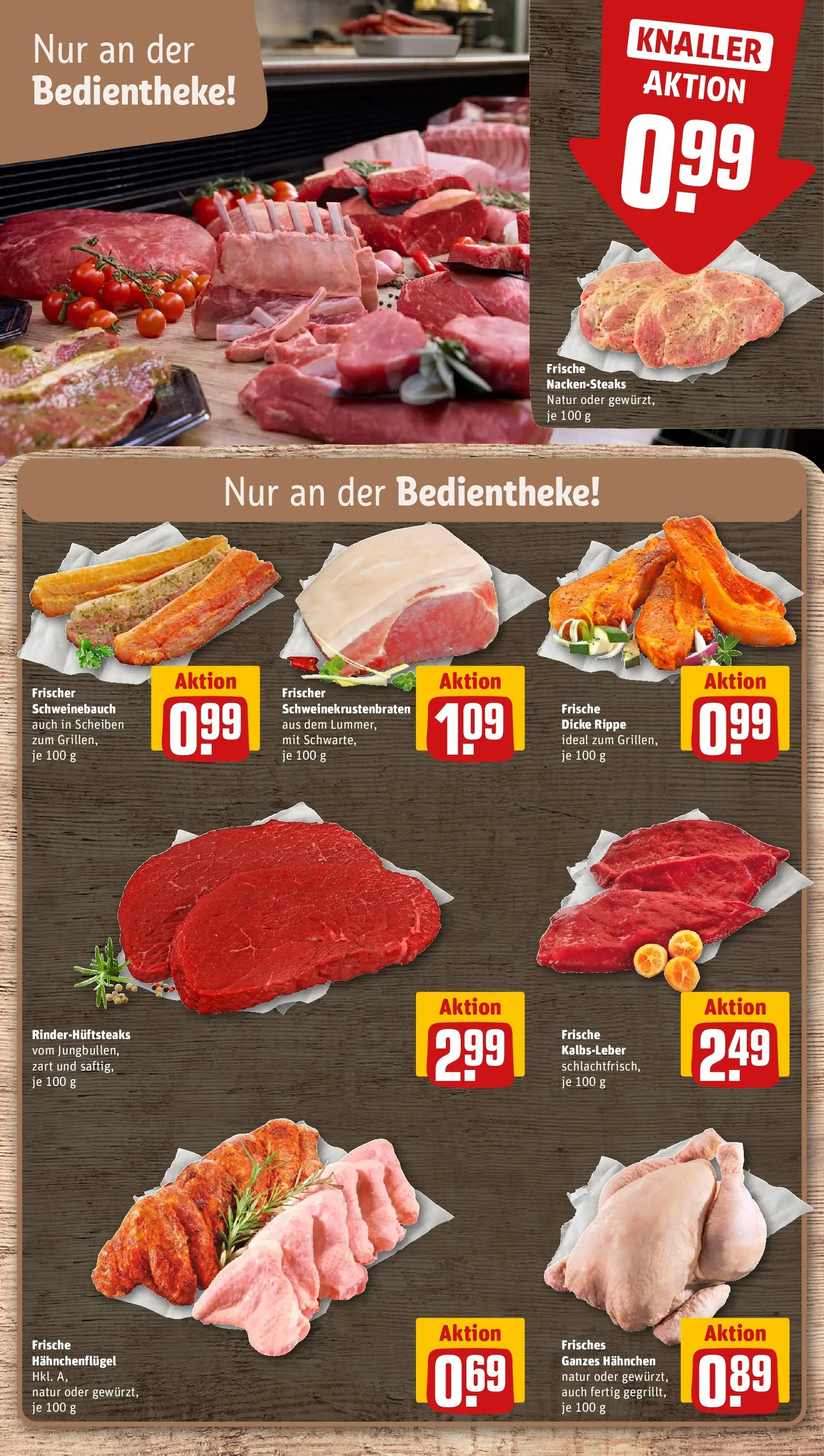 REWE Prospekt ab 05.04.2026 zum Blättern » Angebote | Seite: 8 | Produkte: Nackensteaks, Hahnchen, Schweinebauch, Kalbsleber