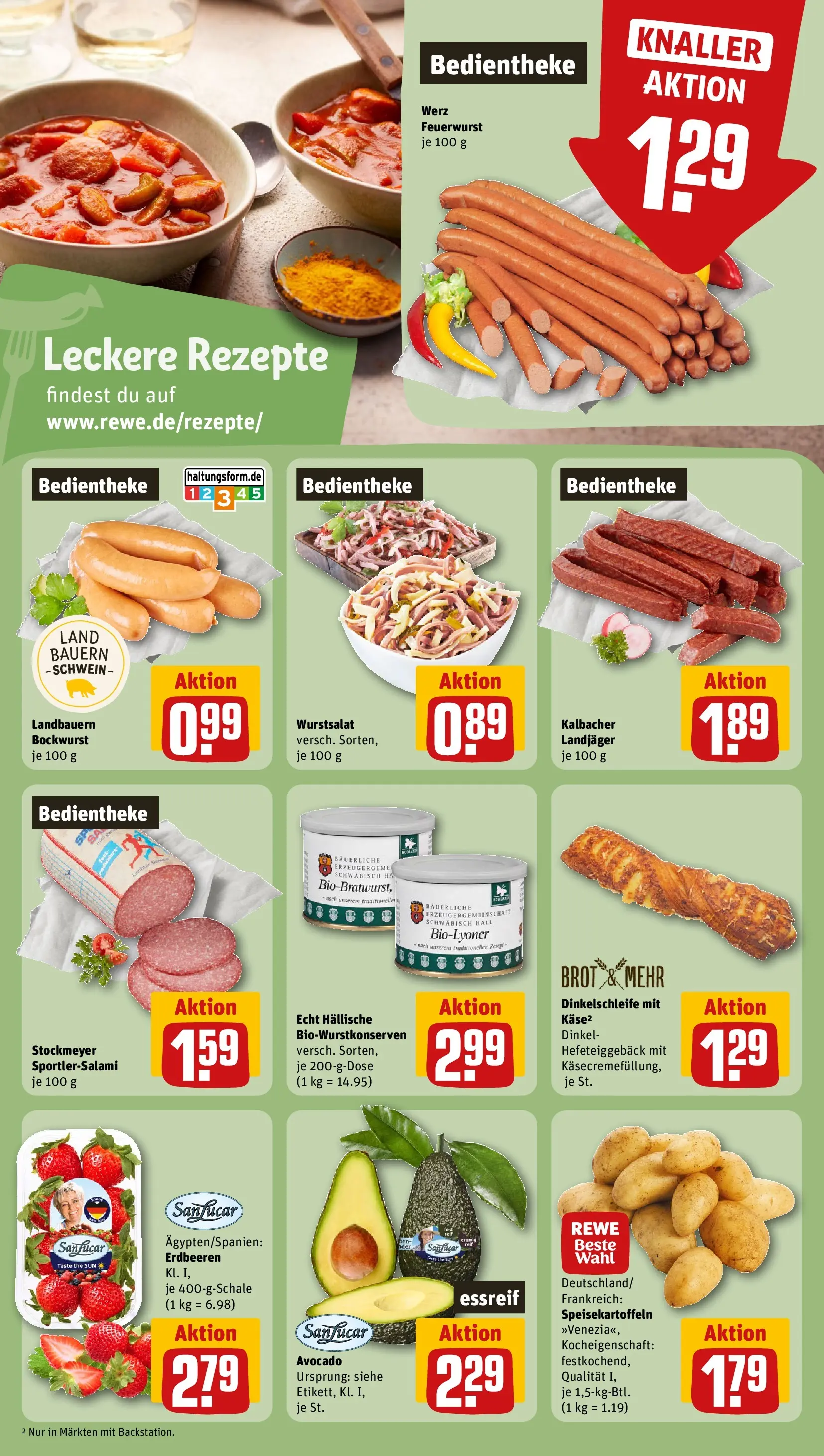 REWE Prospekt ab 05.04.2026 zum Blättern » Angebote | Seite: 18 | Produkte: Bockwurst, Avocado, Brot, Erdbeeren