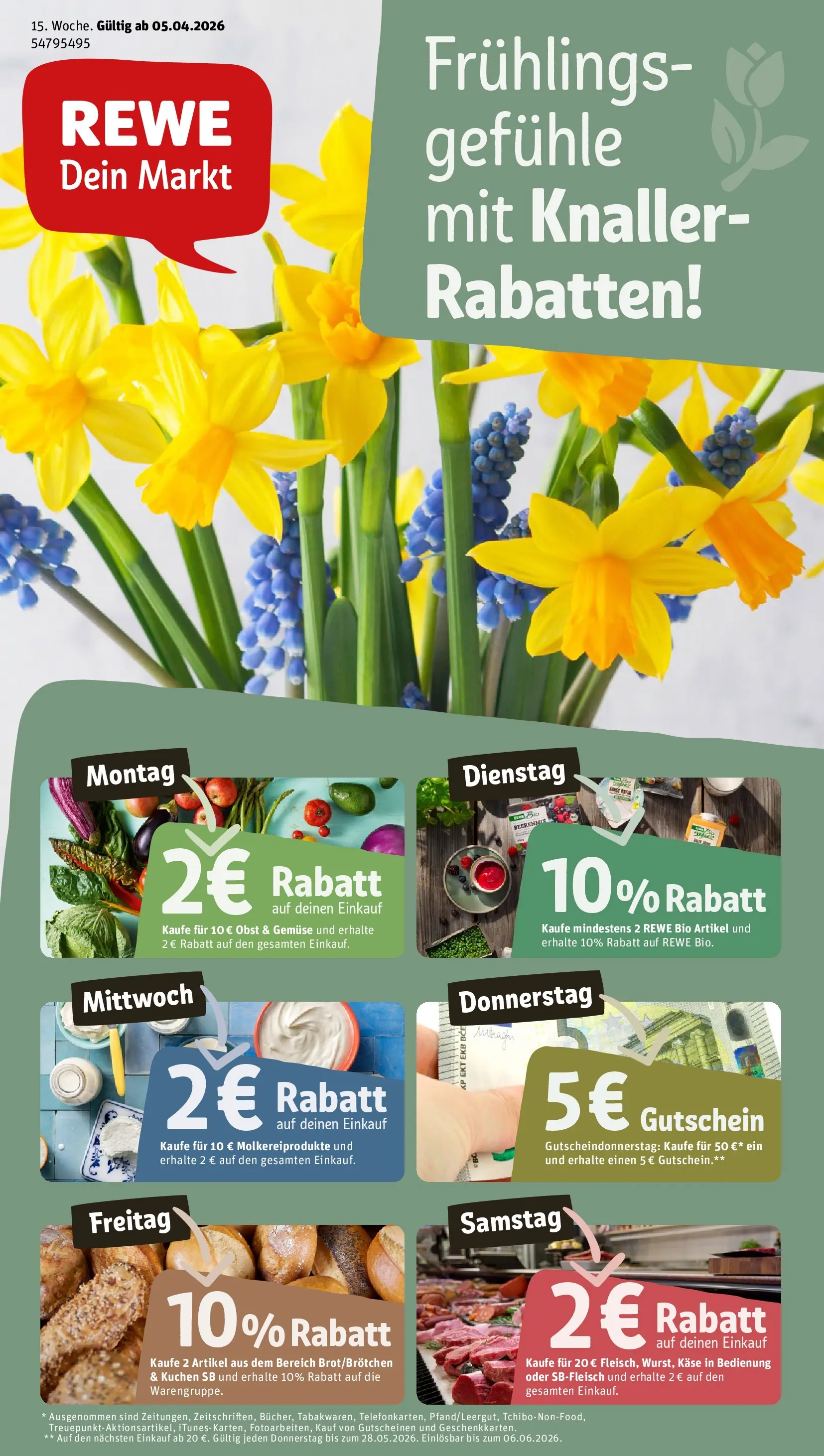 REWE Prospekt ab 05.04.2026 zum Blättern » Angebote | Seite: 1 | Produkte: Käse, Gemüse, Obst, Kuchen