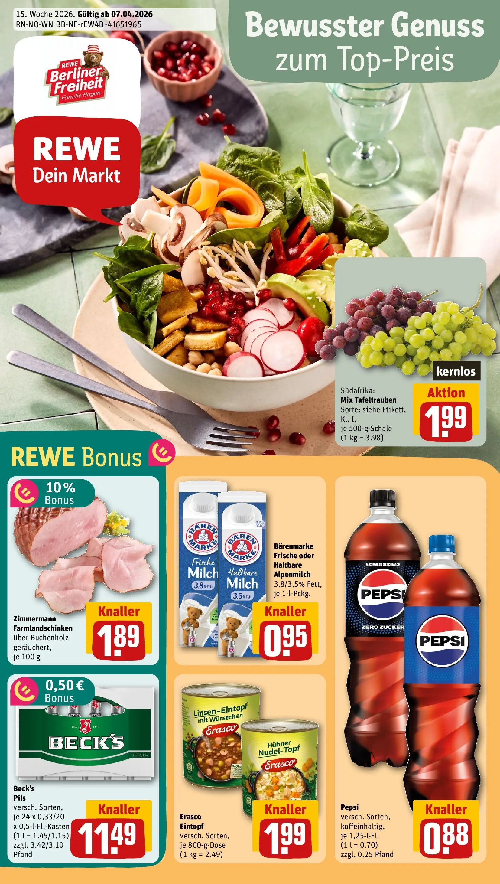 REWE Prospekt ab 05.04.2026 zum Blättern » Angebote | Seite: 1 | Produkte: Cola, Milch, Haltbare milch, Zucker