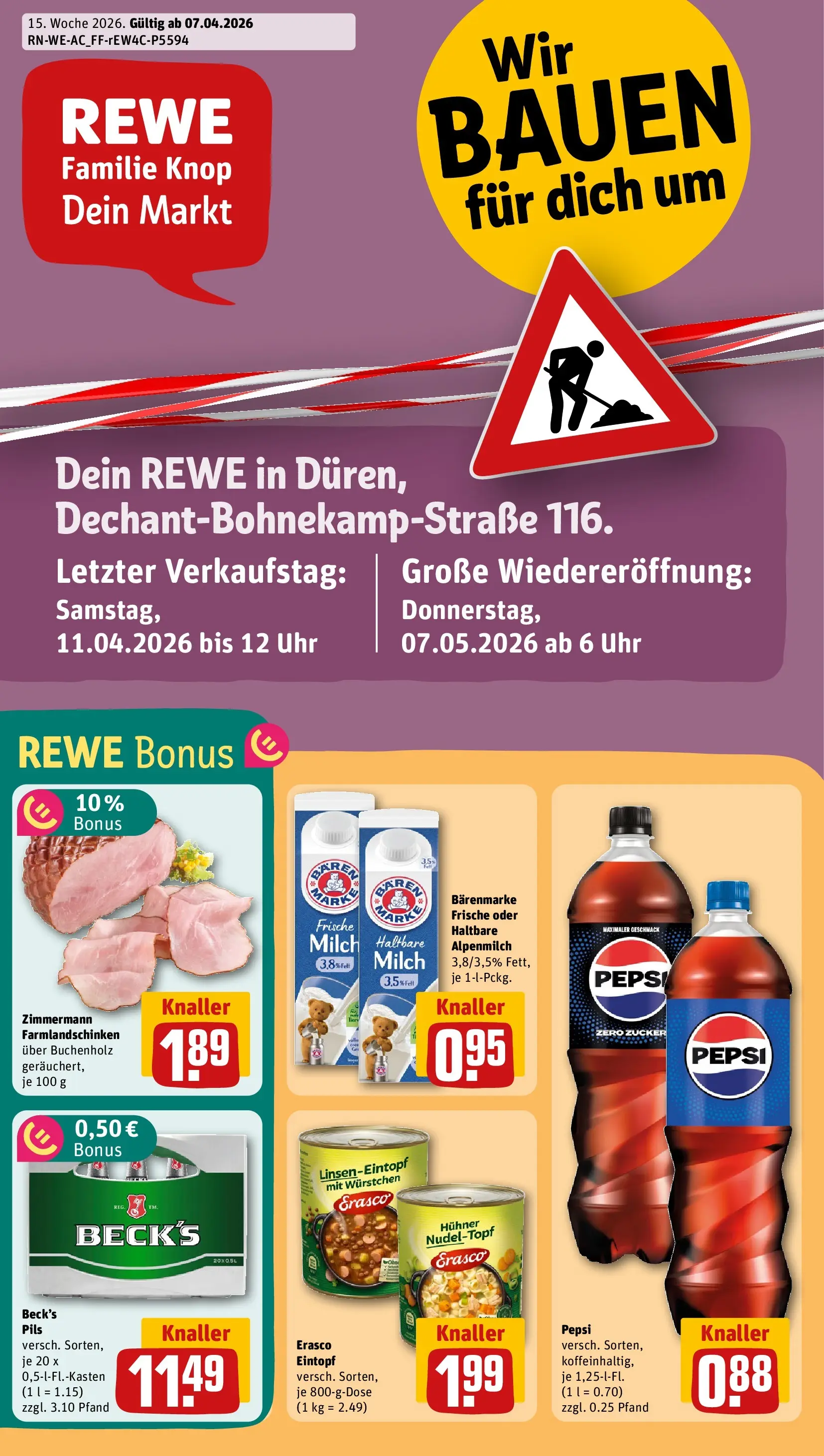 REWE Prospekt ab 05.04.2026 zum Blättern » Angebote | Seite: 1 | Produkte: Milch, Pils, Zucker, Pepsi