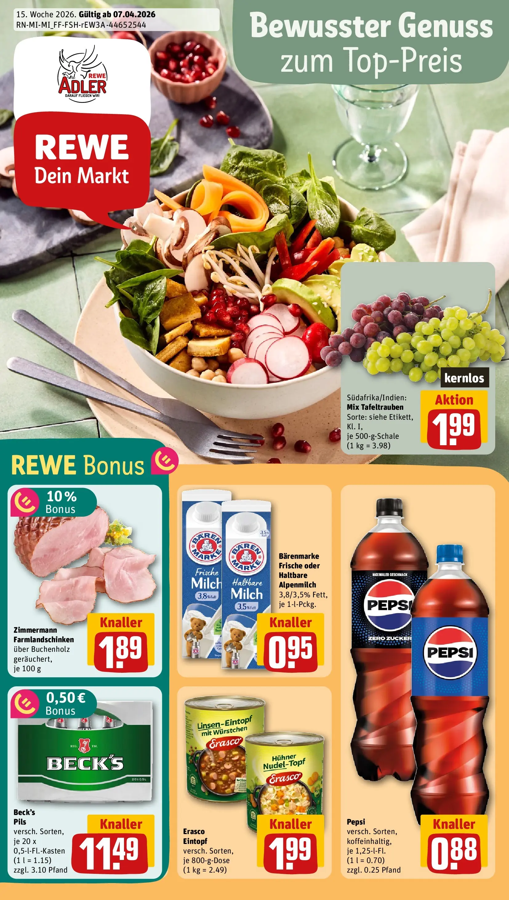 REWE Prospekt ab 05.04.2026 zum Blättern » Angebote | Seite: 1 | Produkte: Milch, Pils, Zucker, Pepsi