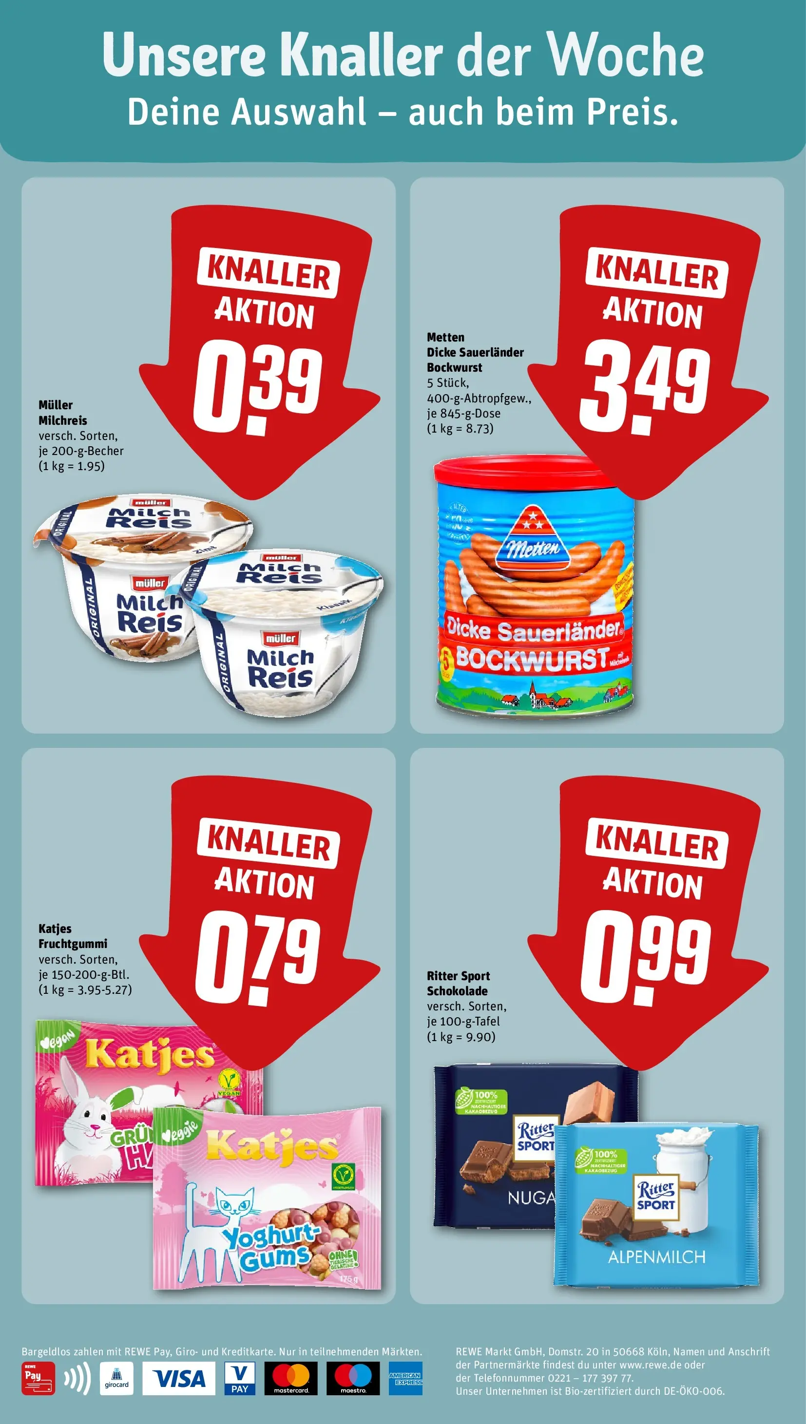 REWE Prospekt ab 05.04.2026 zum Blättern » Angebote | Seite: 2 | Produkte: Bockwurst, Milch, Schokolade, Katjes