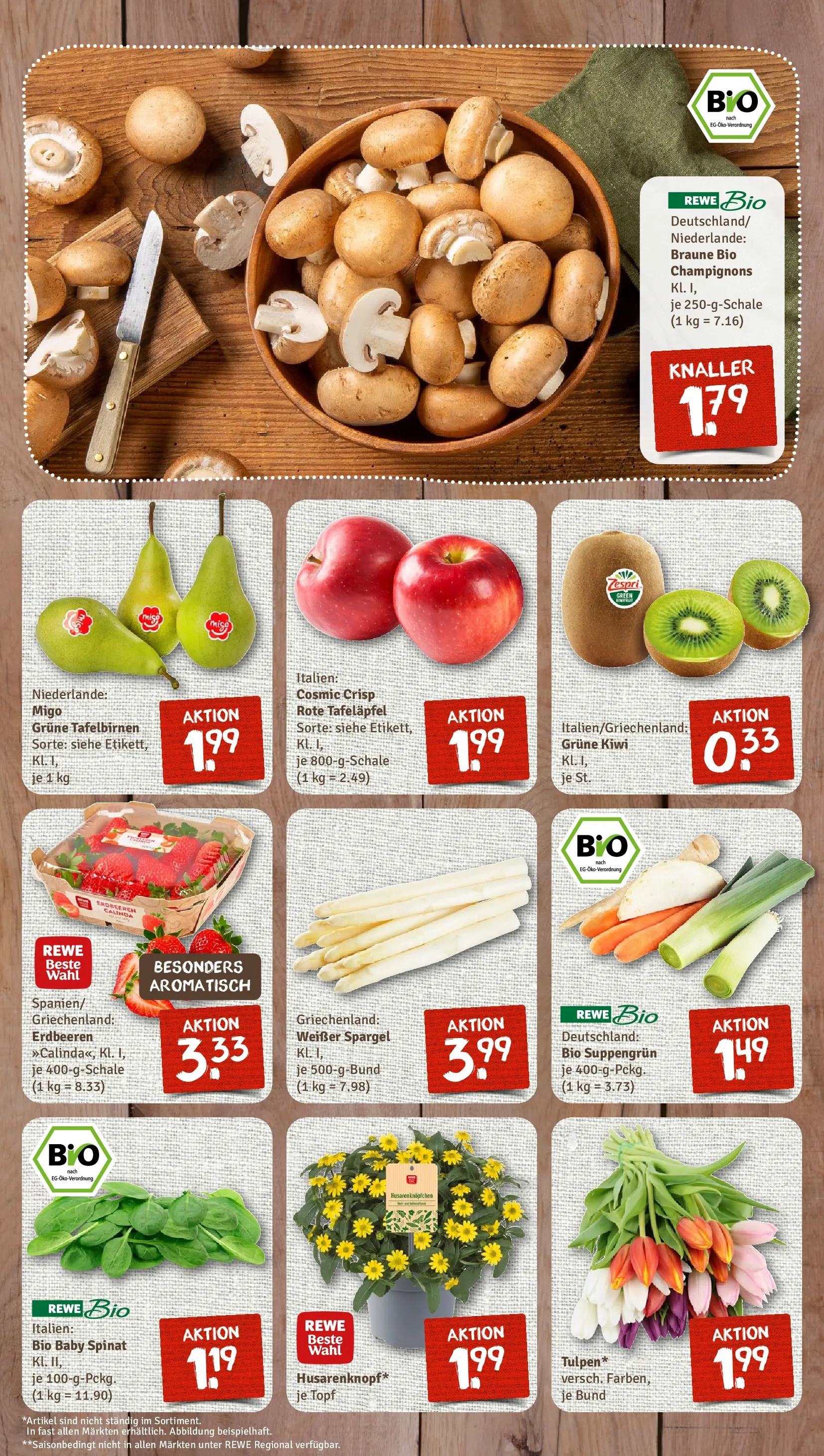 REWE Prospekt ab 05.04.2026 zum Blättern » Angebote | Seite: 3 | Produkte: Apple, Champignons, Erdbeeren, Kiwi