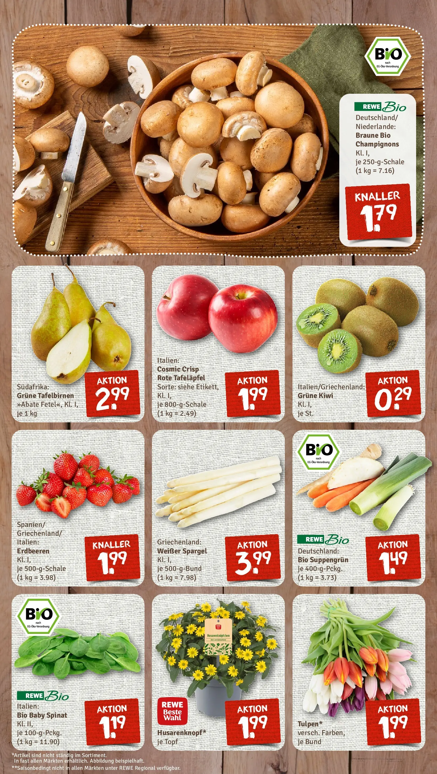 REWE Prospekt ab 05.04.2026 zum Blättern » Angebote | Seite: 3 | Produkte: Apple, Champignons, Erdbeeren, Kiwi