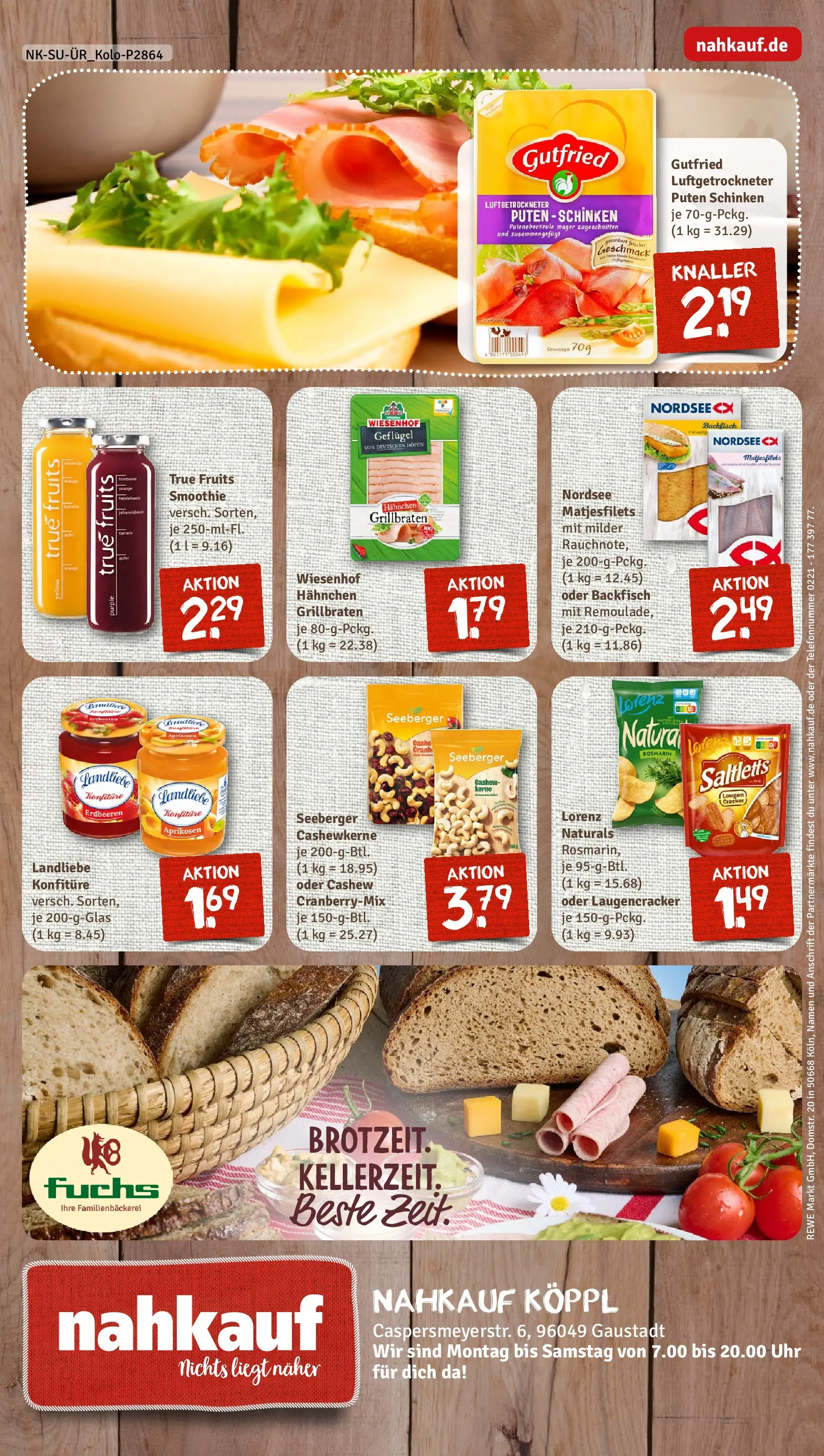 REWE Prospekt ab 05.04.2026 zum Blättern » Angebote | Seite: 8 | Produkte: Hahnchen, Schinken, Erdbeeren, Uhr