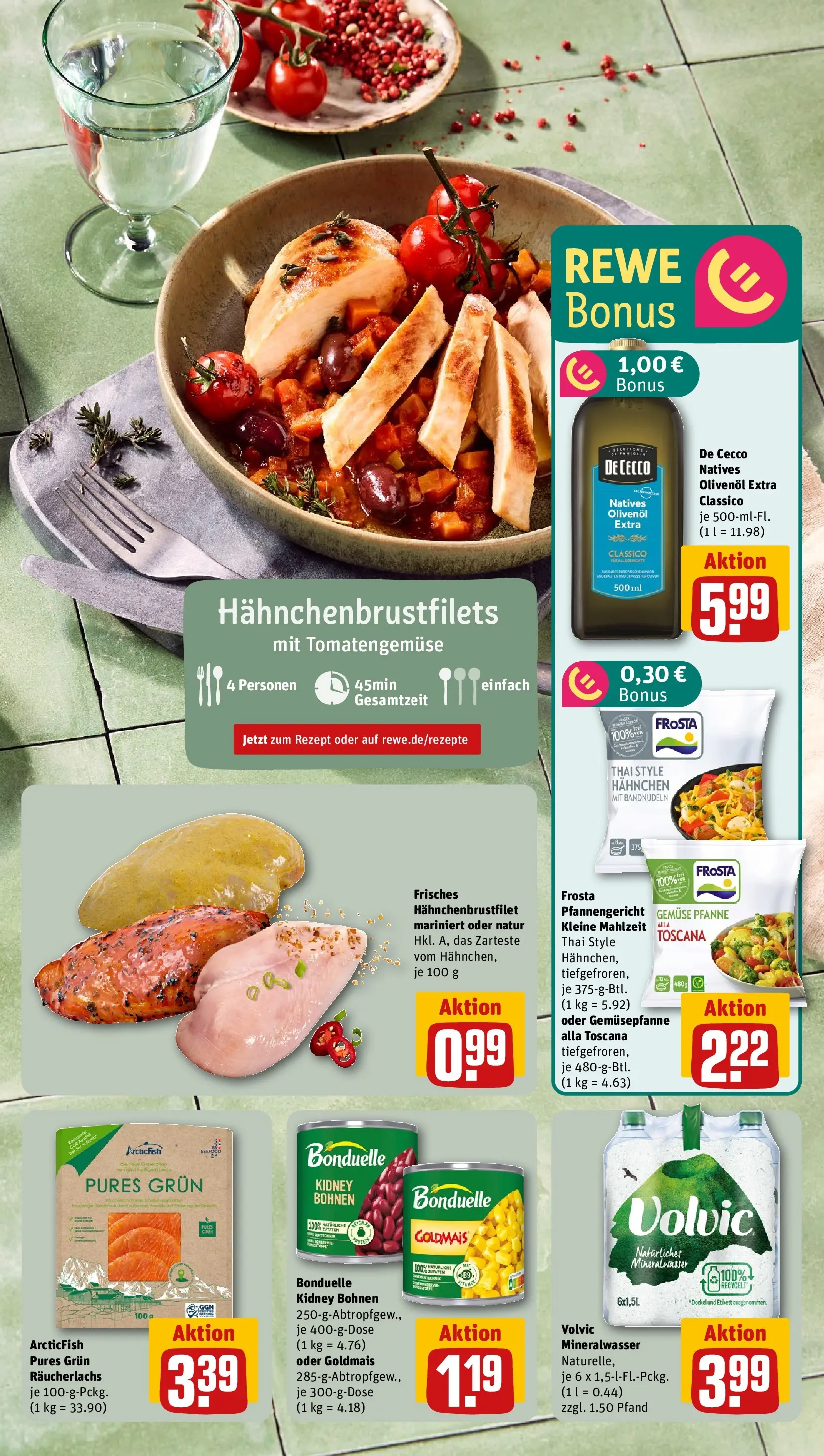REWE Prospekt ab 05.04.2026 zum Blättern » Angebote | Seite: 17 | Produkte: Hahnchen, Mineralwasser, Räucherlachs, Gemüse